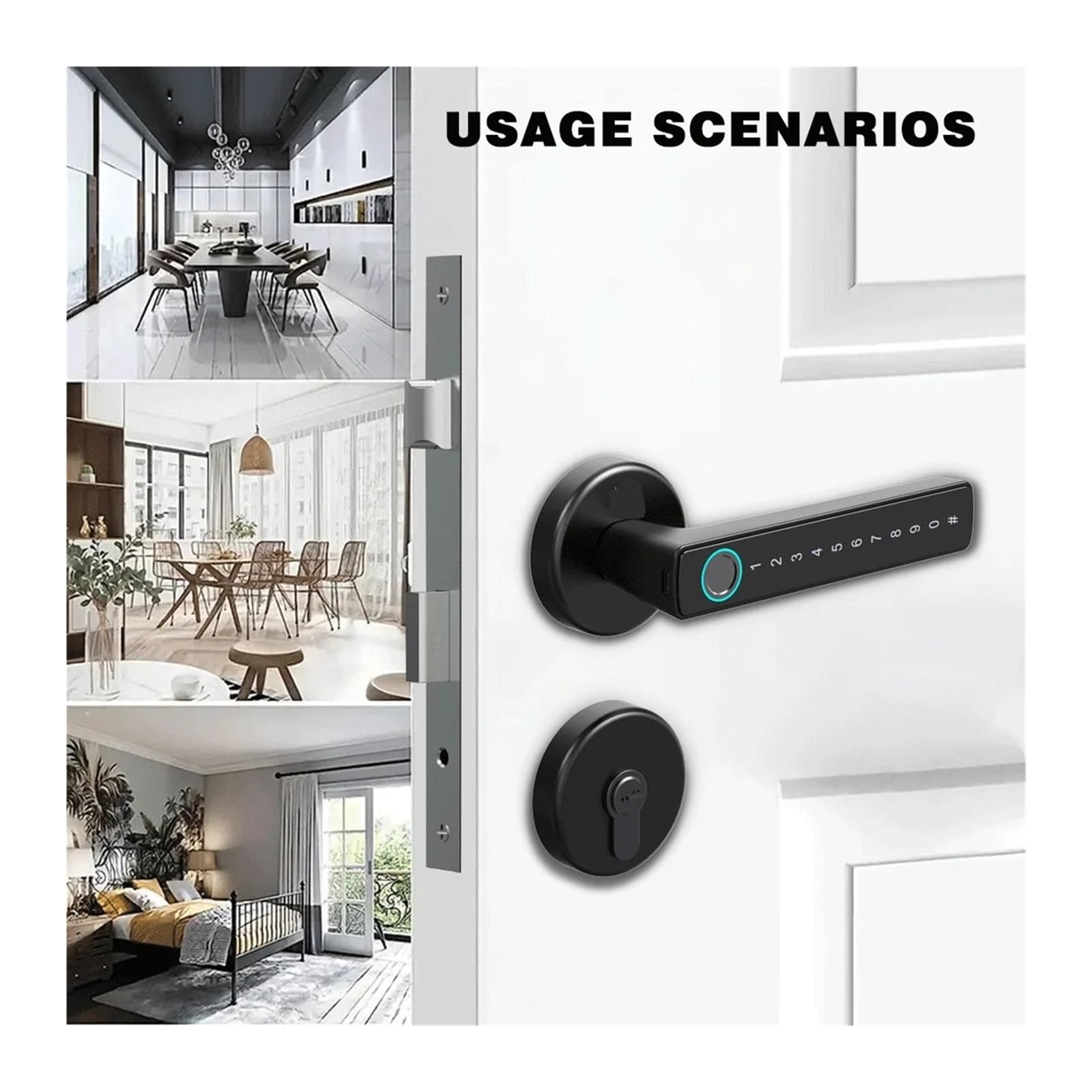 Serrure intelligente à empreintes digitales, entrée sans clé, Bluetooth, for porte de bureau, maison, code d'accès, carte numérique(Zwart)