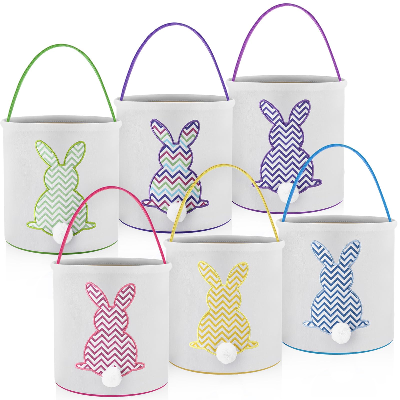 Honeydak 6 PCS Easter Baskets for Kids Fine-lined Wavy Bunny Tote Bags