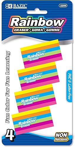 Miniatura 1 de Borrador BAZIC, borrador de arco iris, sin látex, tamaño grande, para dibujo de arte, escuela, oficina, niños, profesores (4paquete), 1 paquete