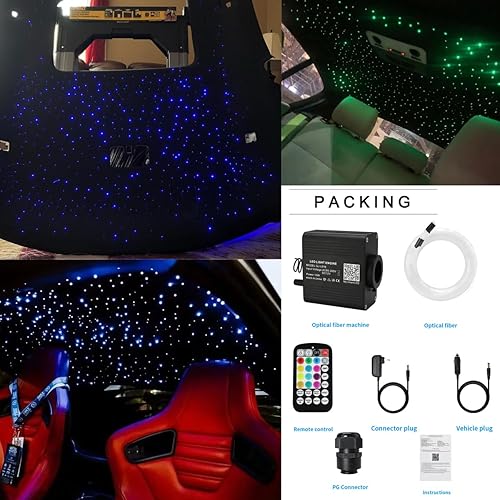 Miniatura 7 de AZIMOM Juego de 450 piezas de luz de estrellas de fibra óptica de 16 W para decoración de techo de techo de techo de estrella de 0.03 pulgadas x 9.8