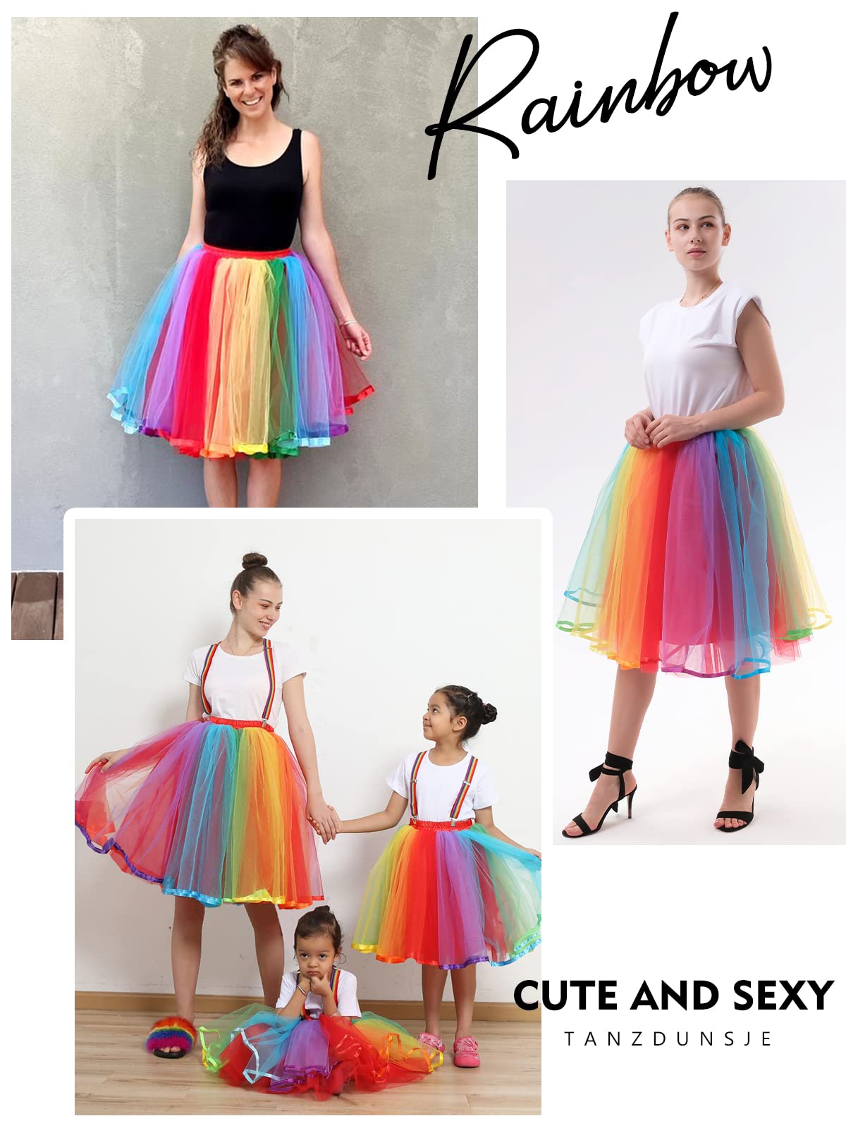 Faldas para Mujer de tutú de Tul - Faldas de tutú de Arco Iris con Correa para Adultos Adolescentes para Fiestas, Fiestas de cumpleaños, Disfraces de Halloween