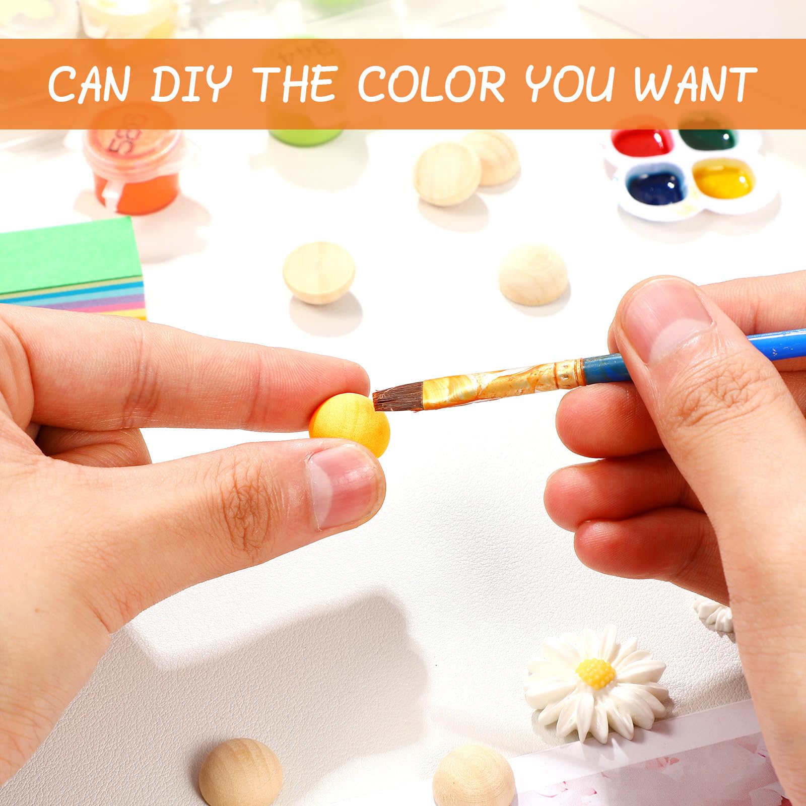 100 Sfere Di Legno Semilavorate - Mezze Sfere Da 15mm, Per Decorazione, Artigianato, Fai Da Te - Color Legno Naturale - Foto 7