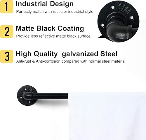 Miniatura 4 de HouseAid Toallero industrial de 18 pulgadas, toallero rústico de granja, barra de toalla de estilo vintage para baño, montaje en pared, negro mate