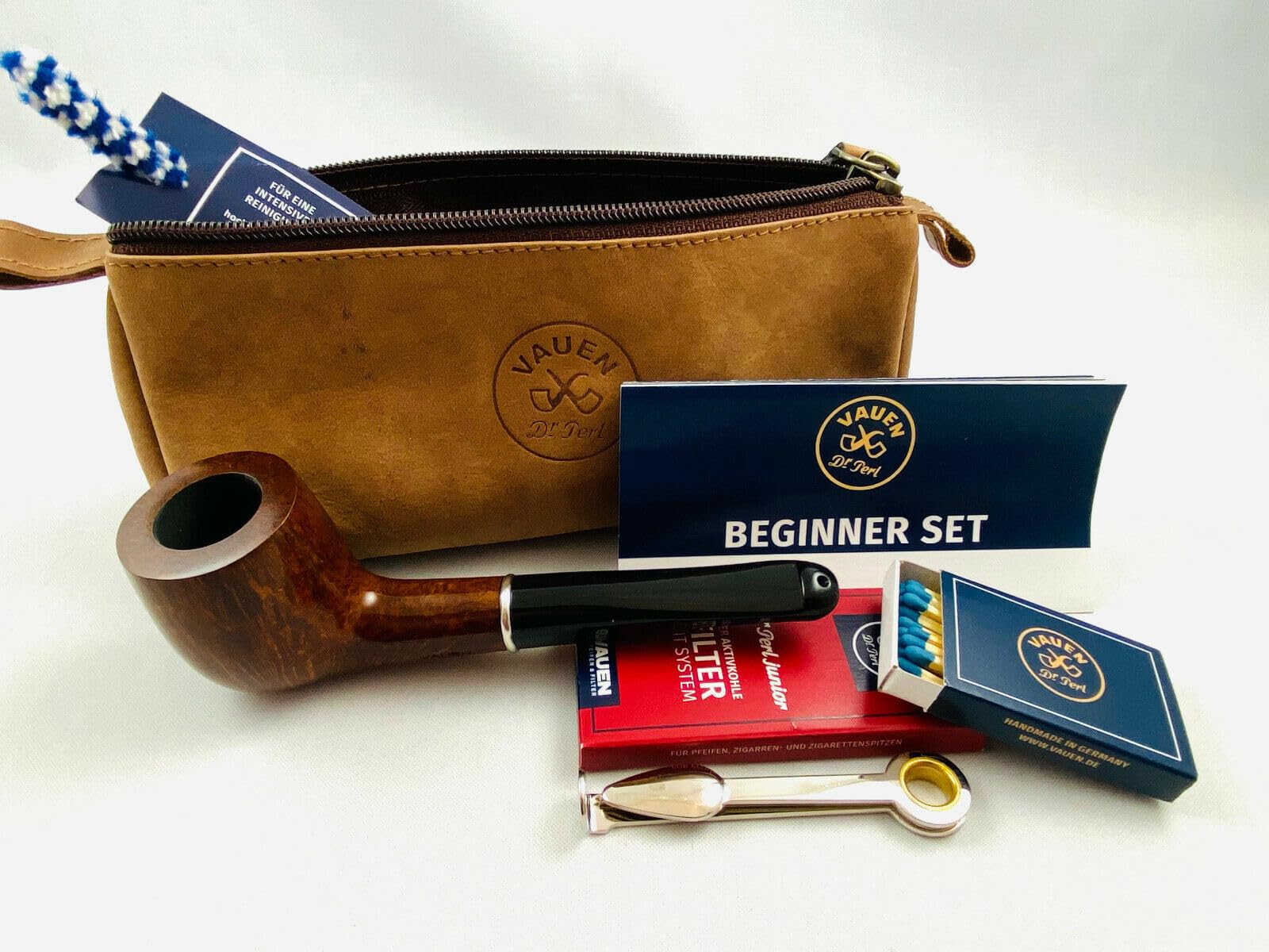 VAUEN Pfeife Starter Anfänger Set 9086 - gerade dunkel braun inkl. Tasche