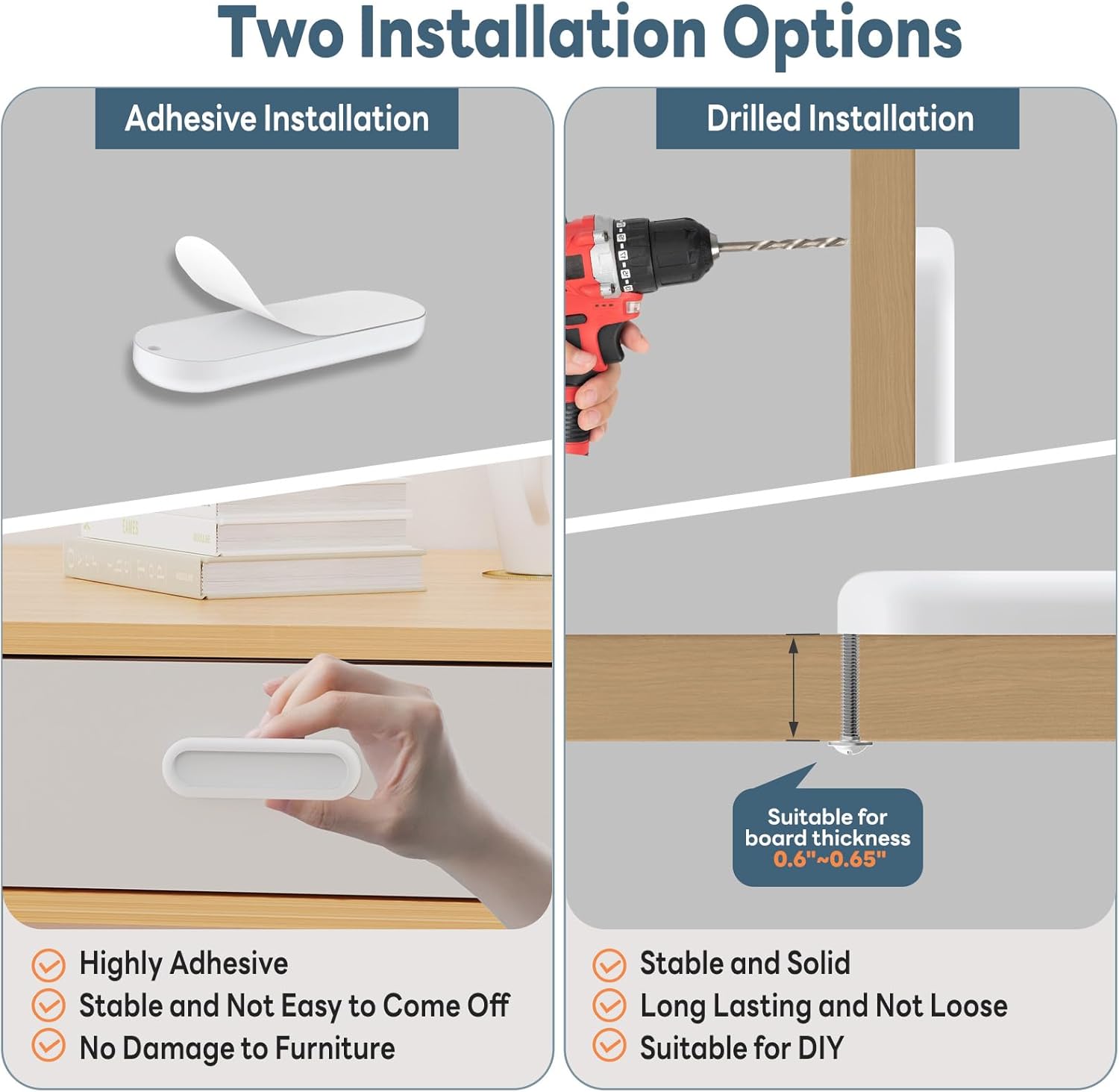 2 Pack Self-Adhesive Drawer Pulls 4 Inch, Self-Stick Aluminum Alloy Door Handles for Barn/Glass Shower/Balcony Doors, Kitchen Cabinets, Wardrobes, Windows, Closets (2, White)