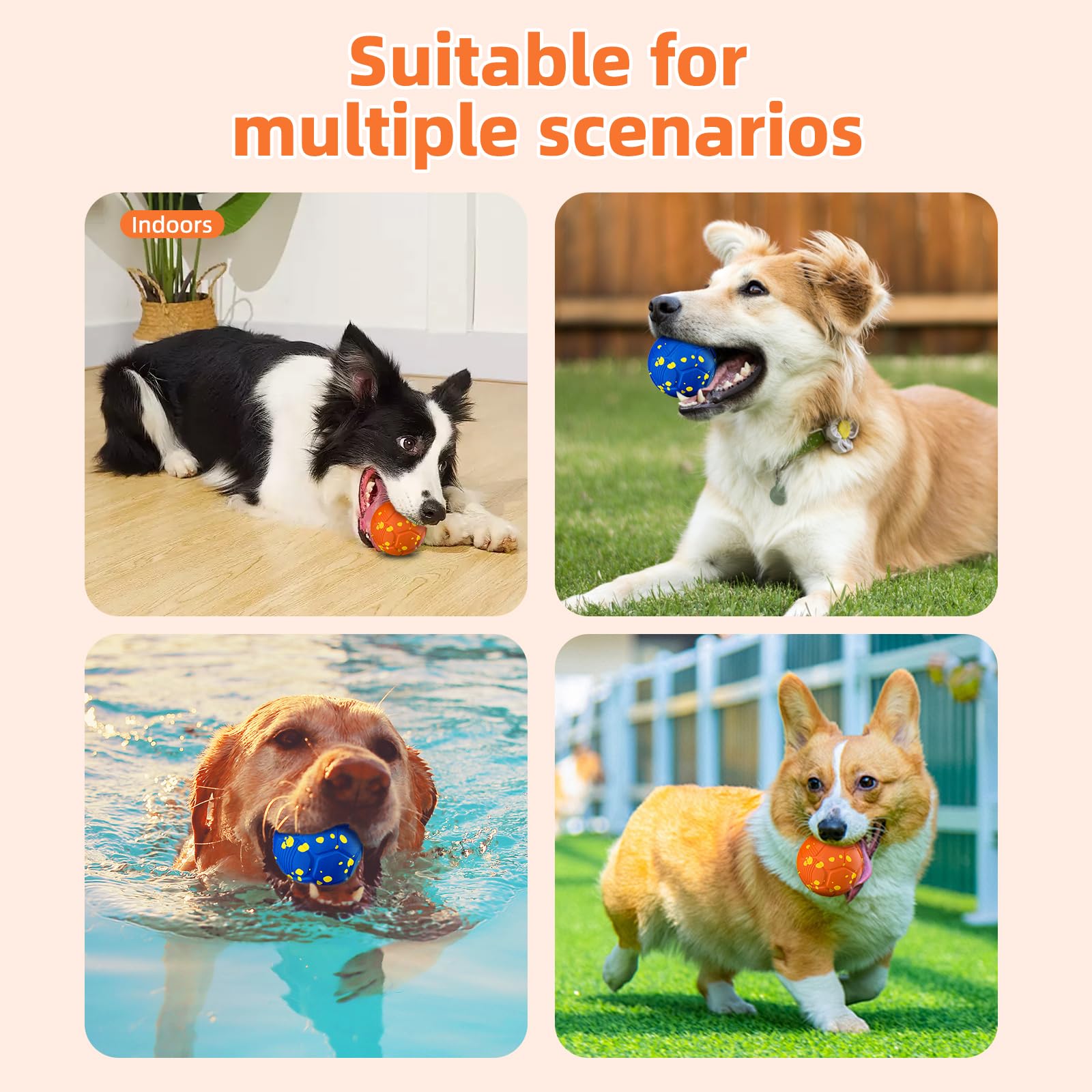 Pelota Interactiva Perro, Juguetes para Perros Inteligente, Pelota Perro Rebotadora Automatico, Juguete Inteligente con 3 Modos Recargable, Jumping Pelotas para Perros Medianos y Grandes(Naranja)