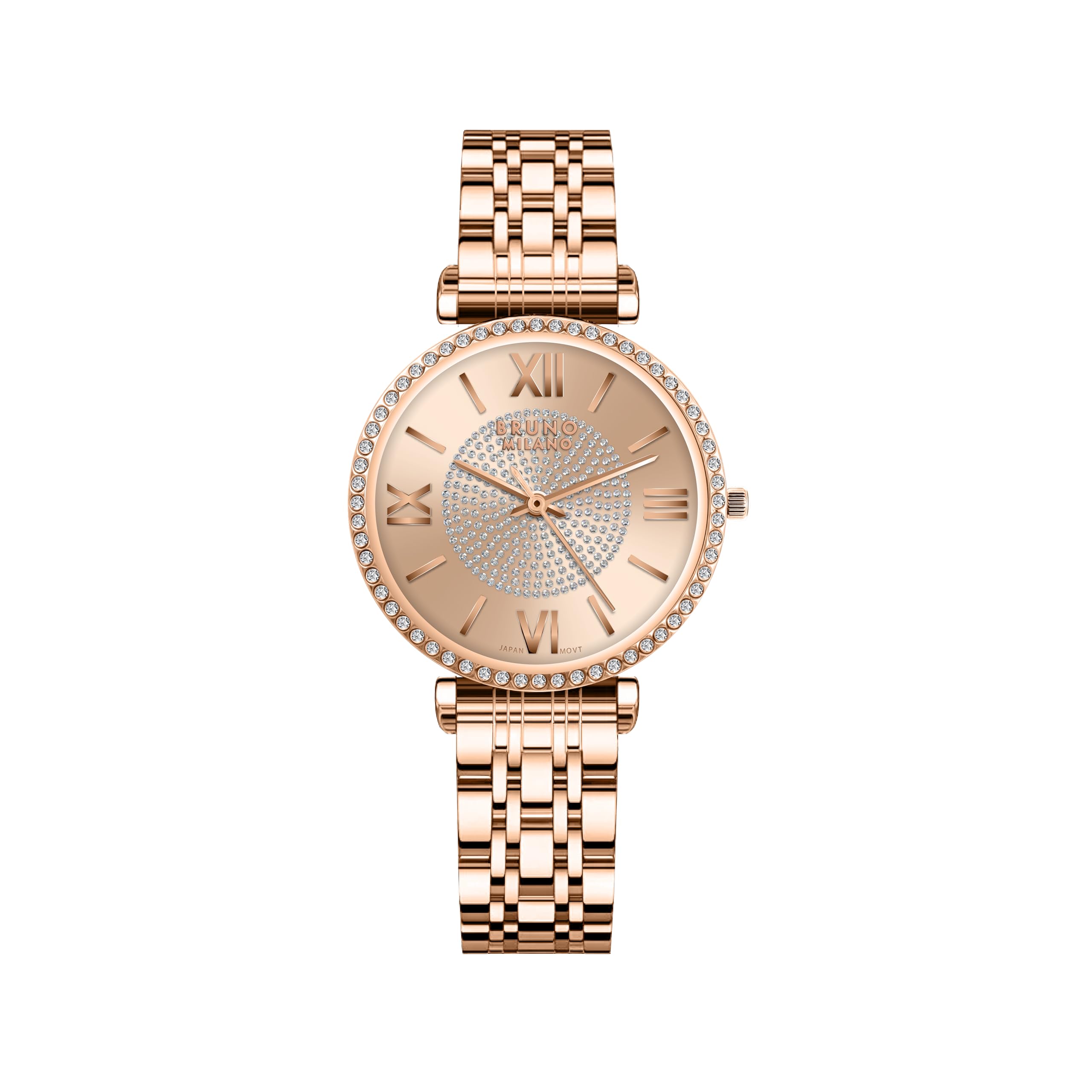 BRUNO MILANO Luxe Diamond Studded Bezel Analog Wrist Watch with Glitter for Women Girls Ladies(Rose Gold) (B0DFQGVV5W) Amazon Price History, Amazon Price Tracker