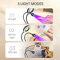 Vista 3 de AORAEM Lámpara LED UV para uñas: lámpara U V de cuello de cisne de doble cabeza para uñas de gel, luz LED de curación flash con 6 lupas para el Negro
