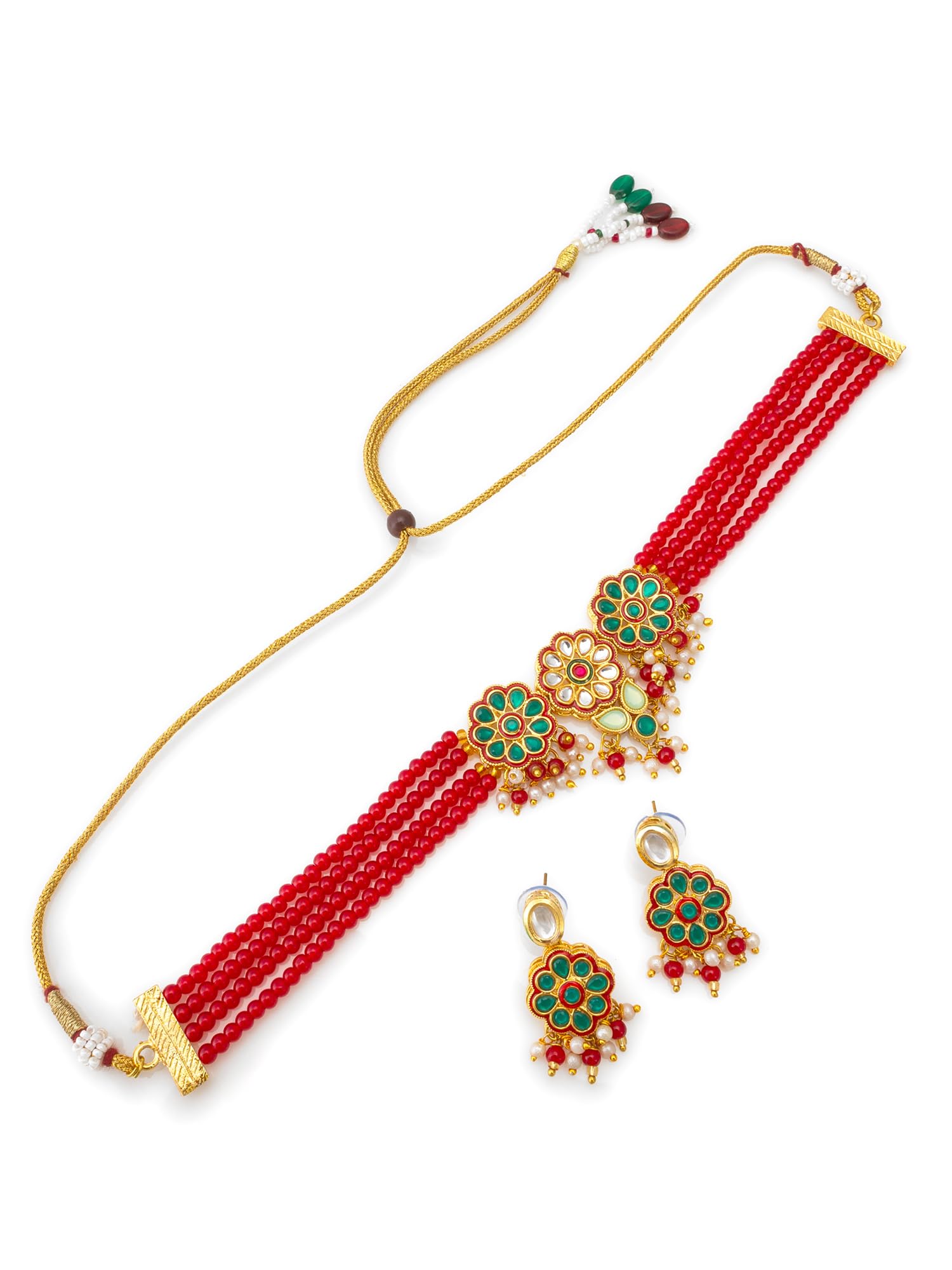 Gold Toned Kundan and Pearl Choker Jewellery Set - NK4671