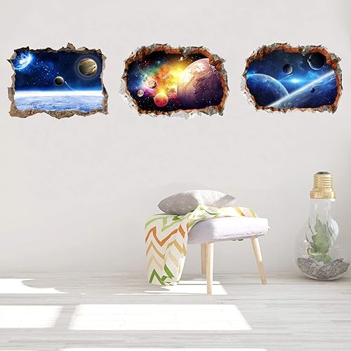 Miniatura 5 de 3 calcomanías de pared de ventana de universo, planeta 3D, galaxia, espacio exterior, estrella, murales de pared, arte de pared, calcomanías