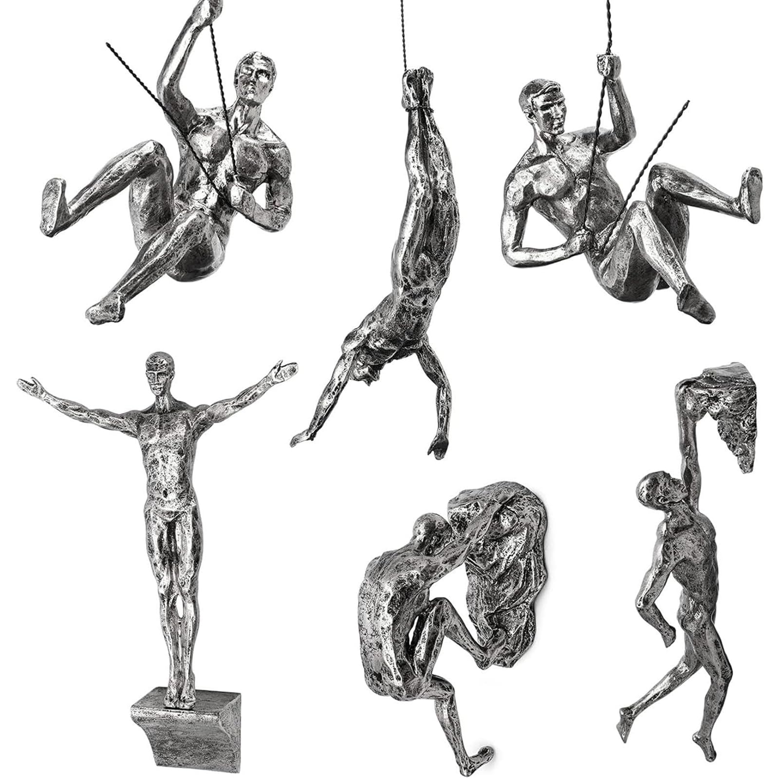 Kletternder Mann Wandskulptur Satz Von 6 3D-Harz-Skulpturen Kletternder Mann Wandkunst Für Heim- Und Bürodekoration Präsentiert Den Charme Und Persönlichen Stil des Klettersports(Color:Mittel)