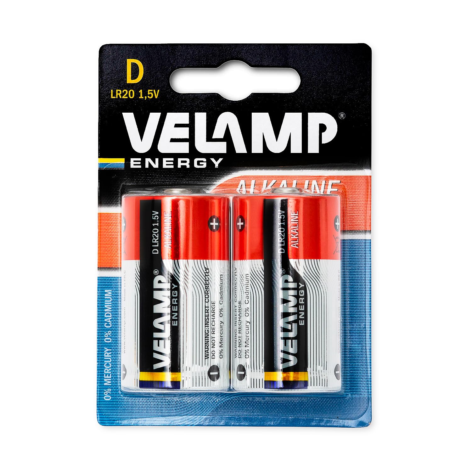 VELAMP LR20/2BP Batteria Torcia LR20 D, Alkaline, Rosso