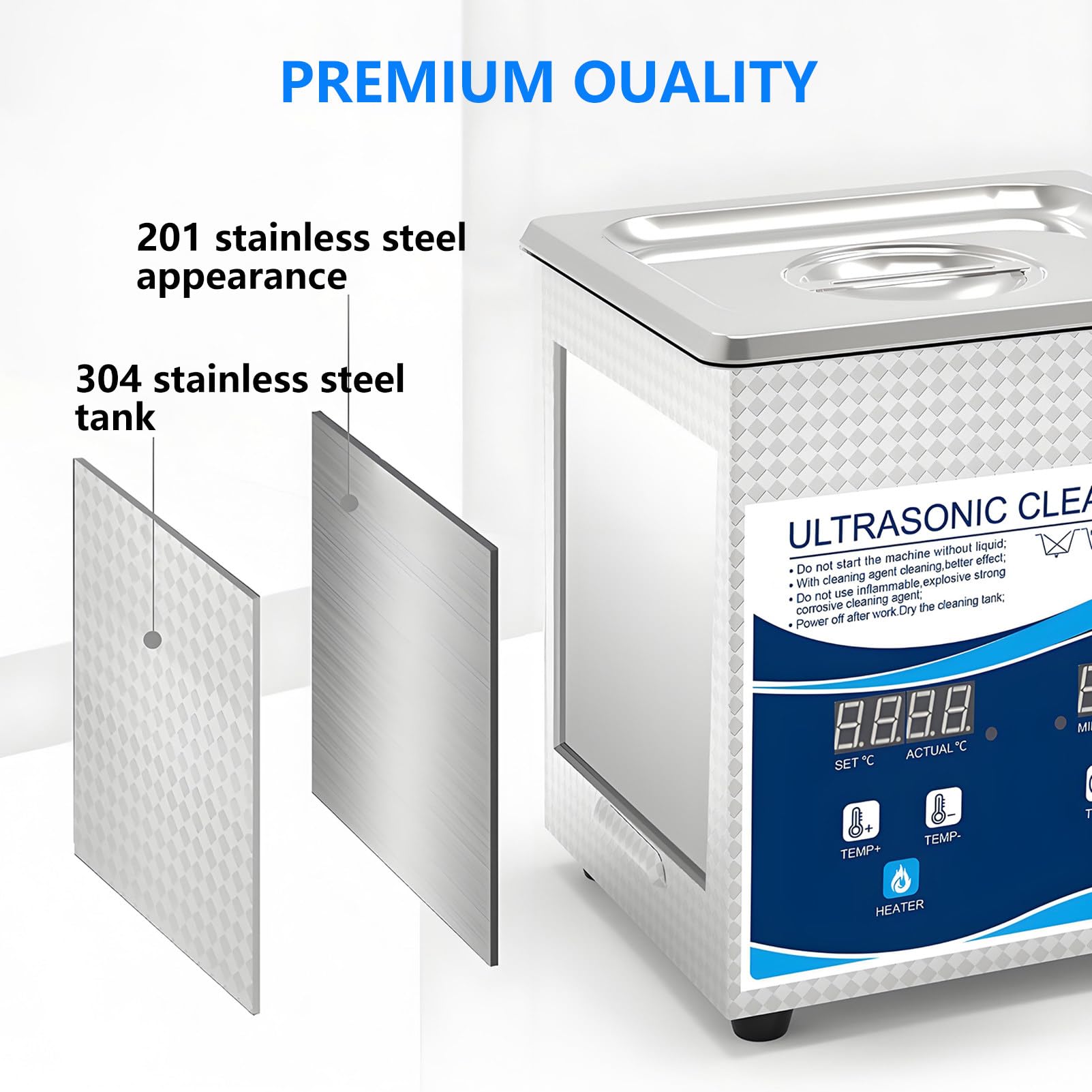 Lavatrice ad Ultrasuoni Pulitore a Ultrasuoni Display Digitale in Acciaio Inox Vasca Ultrasuoni Professionale con Timer Riscaldatore per Gioielli Occhiali Orologi Laboratorio 202-2L