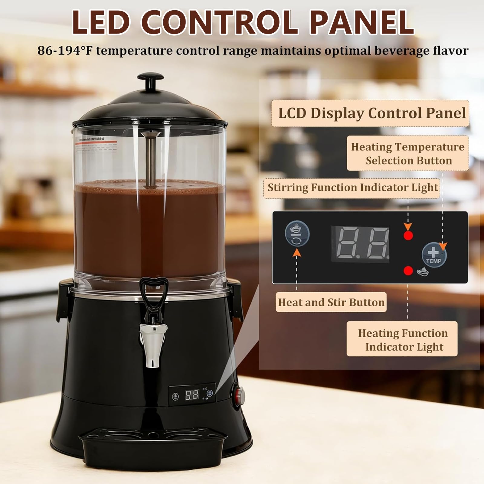 Machine à Chocolat Chaud Et Distributeur De Boissons Professionnels, Chauffe-Lait éLectrique 5l/10l, Distributeur De Chocolat Chaud 600w pour CaféS Et Restaurants,10L