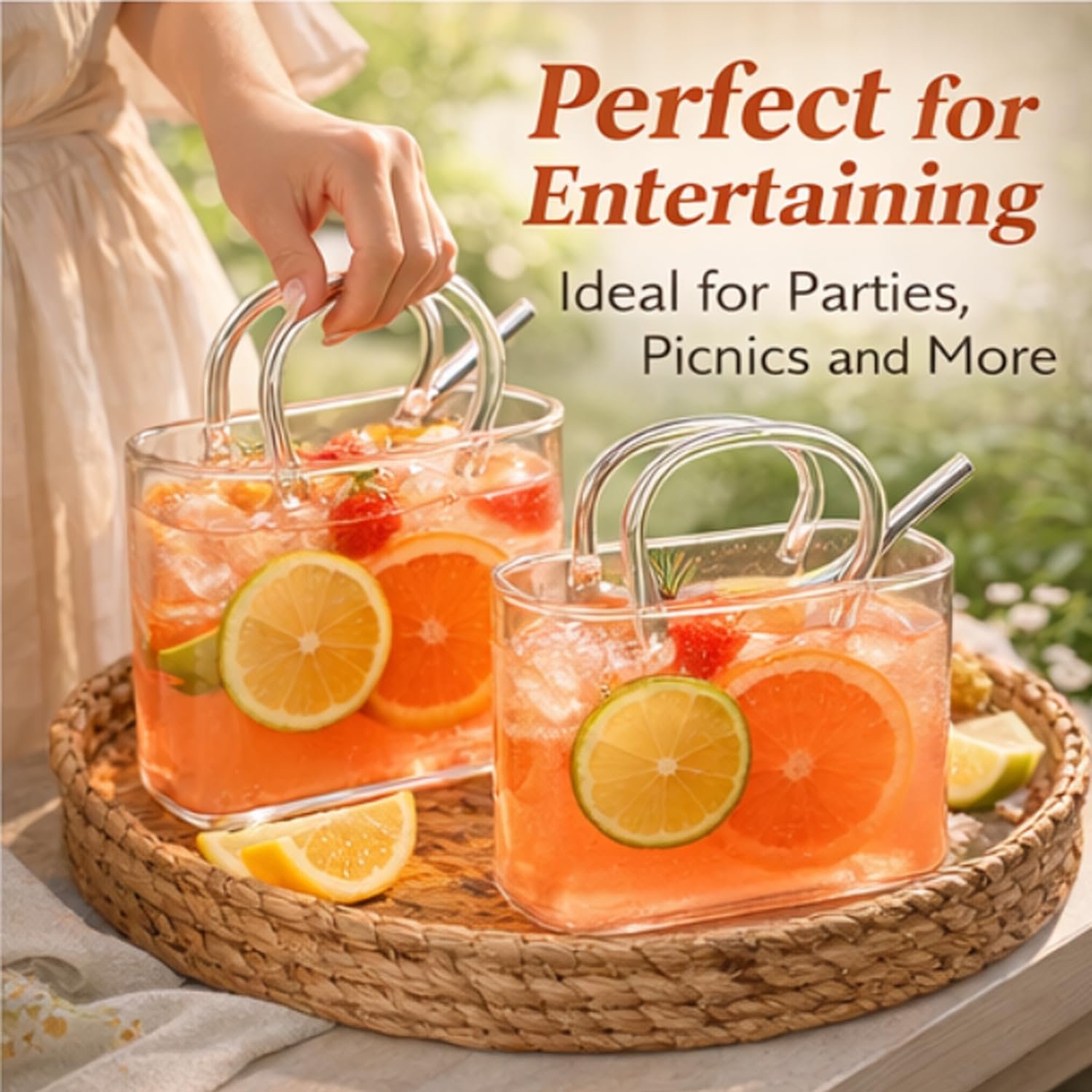 Glass Purse For Drinks, Purse Drinking Glass, 26oz Unique 𝐆lass Drink 𝐏urse With Straws, Creative Cocktail 𝐆lass Shaped 𝐏urse, For Fruit Juice, Tea, Flowers (4pcs)