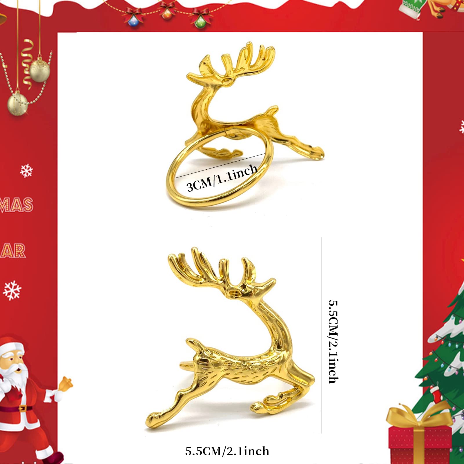 Lot De 6 Ronds De Serviette En Bois De Cerf De Noël Pour