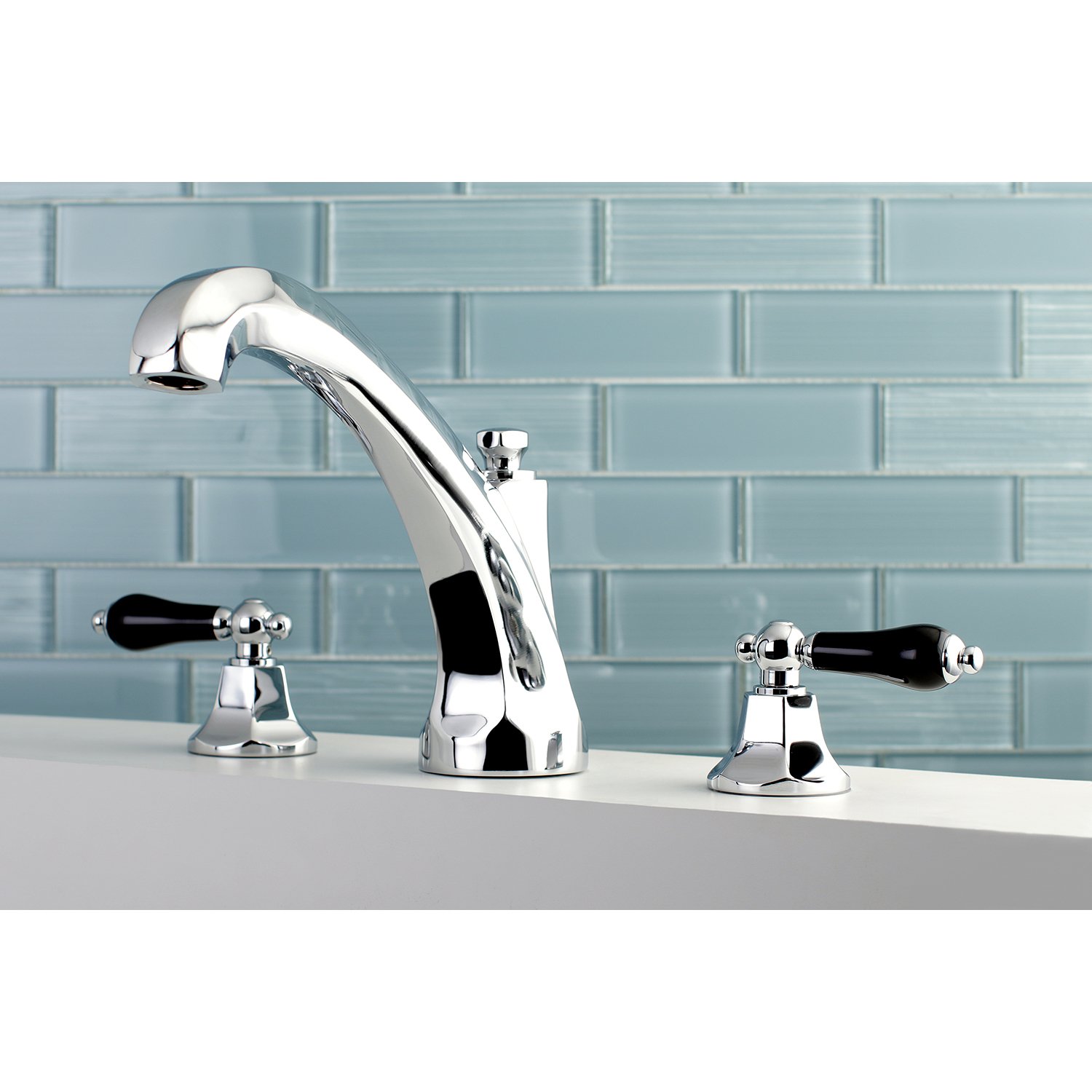 Kingston Brass KS4321PKL Llenador de bañera con Mango de Porcelana Negra, Cromado, 9-1/4" In Spout Reach