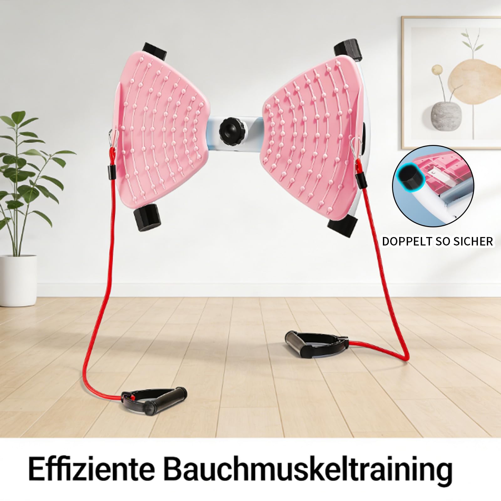Pilates Board, Hüfttwister Bauchmuskeltrainer, Twist Waist Disc Borad mit 2 Widerstandsbändern für Core-Training, Schlanke Taille (Rosa)