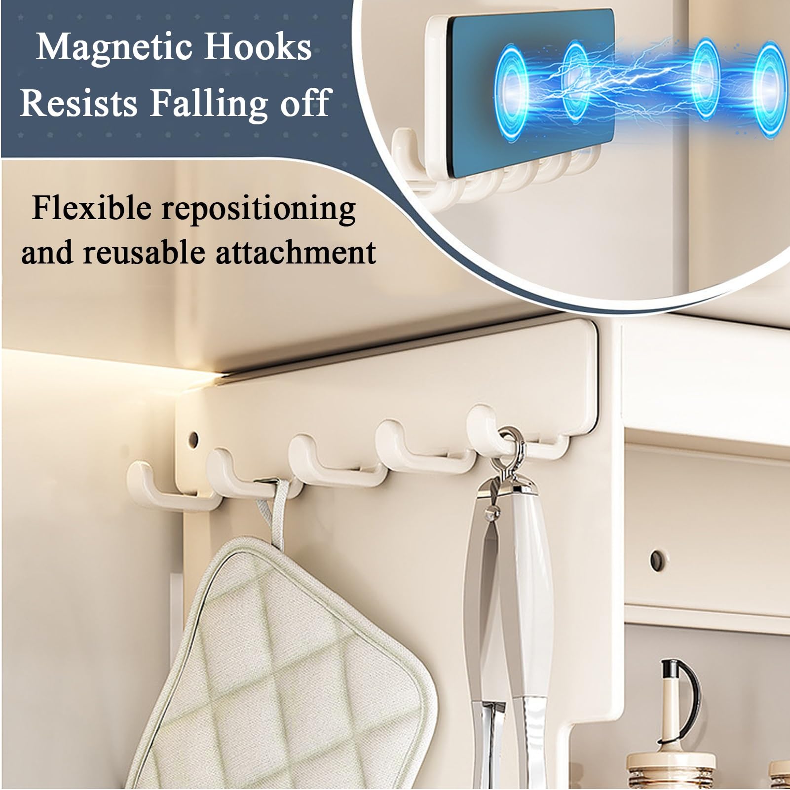 Organizador de especias extraíble de 2 niveles, estante de cocina montado en la pared con ganchos para almacenamiento, solución perfecta para debajo del armario