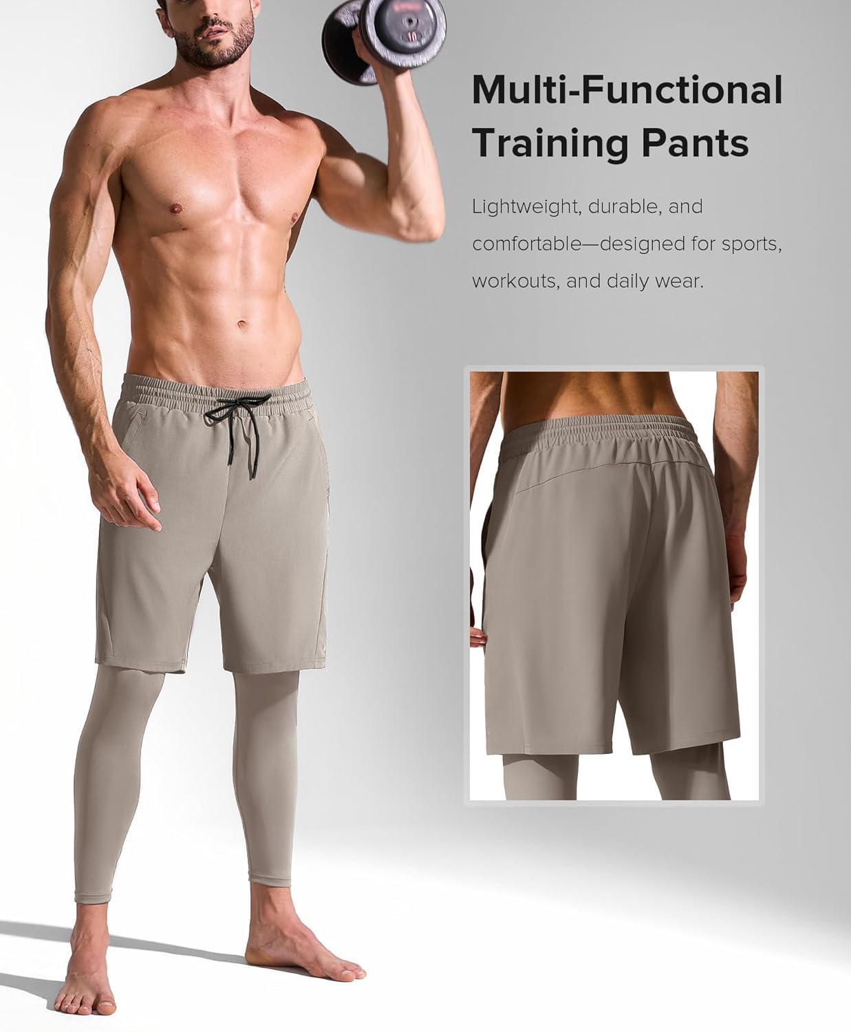 BRXL Men's 2 in 1 Compression Running Pants with Pockets, Quick Dry Leggings Base Layer Workout Athletic Gym Basketball - Image 3