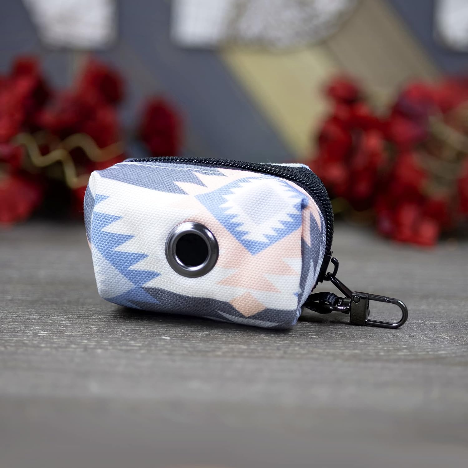 Ultra Joys Dog Leash with Dog Poop Bag Dispenser - Heavy Duty Cotton Fabric Pet Leash with Metal Clasps - Boho Aztec 6ft Dog Leash and Dog Waste Bag Holder Carrier