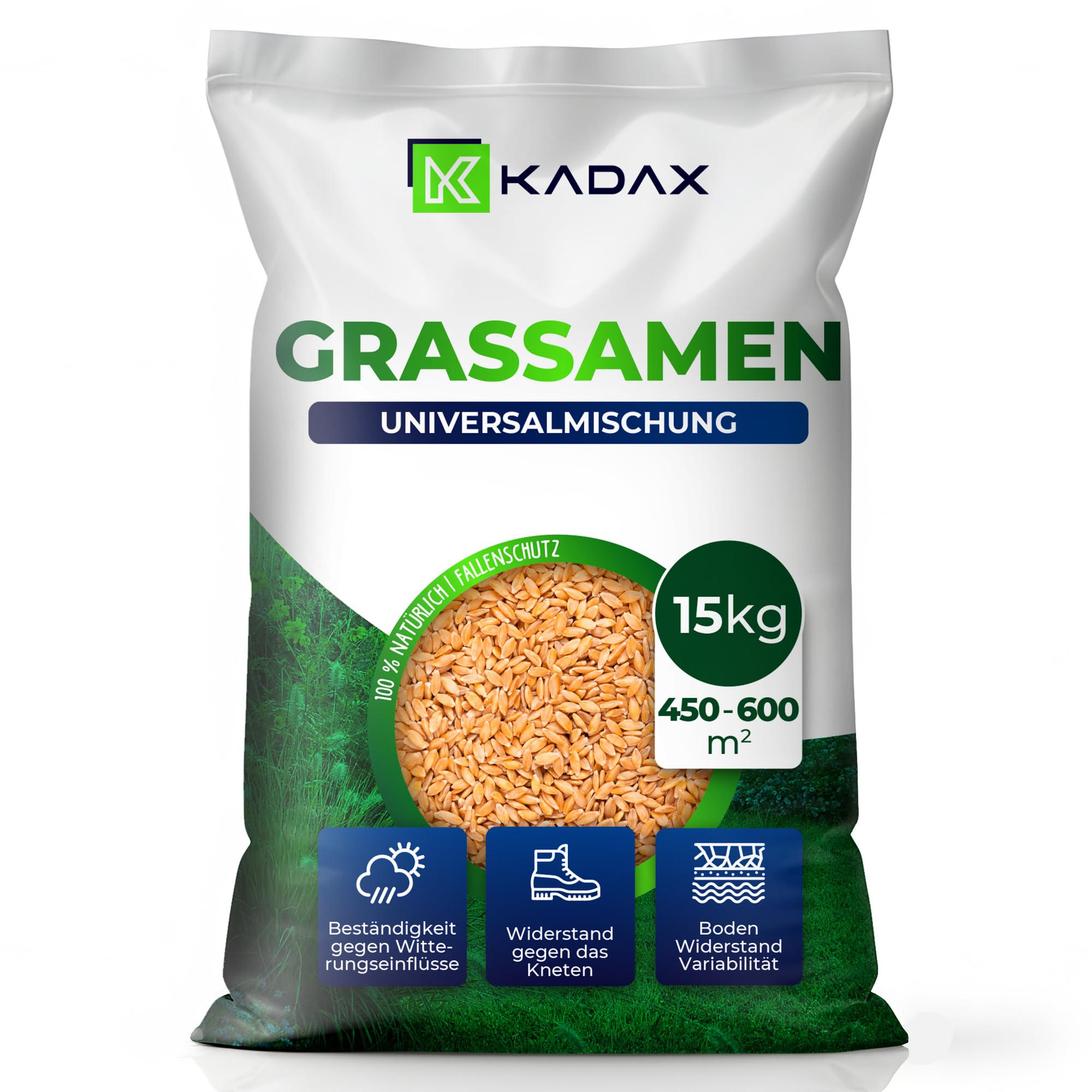 KADAX nasiona traw, 600 m², nasiona traw, trawa uniwersalna, mieszanka traw, nasiona, mieszanka nasion traw, nasiona na solidne i estetyczne trawniki (15 kg)