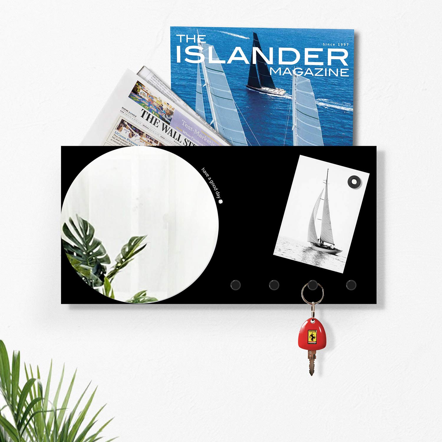 Designobject - Mirror keyholder Organizer Mirror&More Black 40x20 with 3 Magnets - deo_it305b