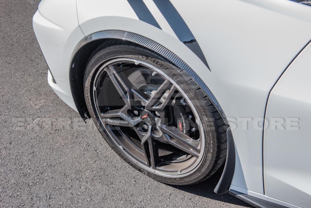 Replacement For 2020-Present Chevrolet Corvette C8 All Models | Performance Package Front Side Wheel Trim Molding Fender Flares Extension Pair (Carbon Fiber)