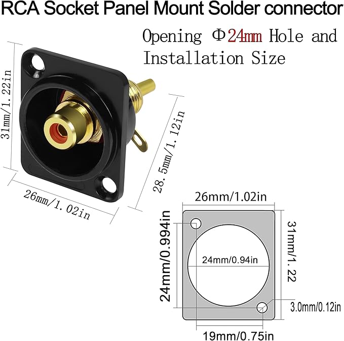 Adaptador RCA Dorado para Montaje en Panel Hembra a Soldadura miniatura 6