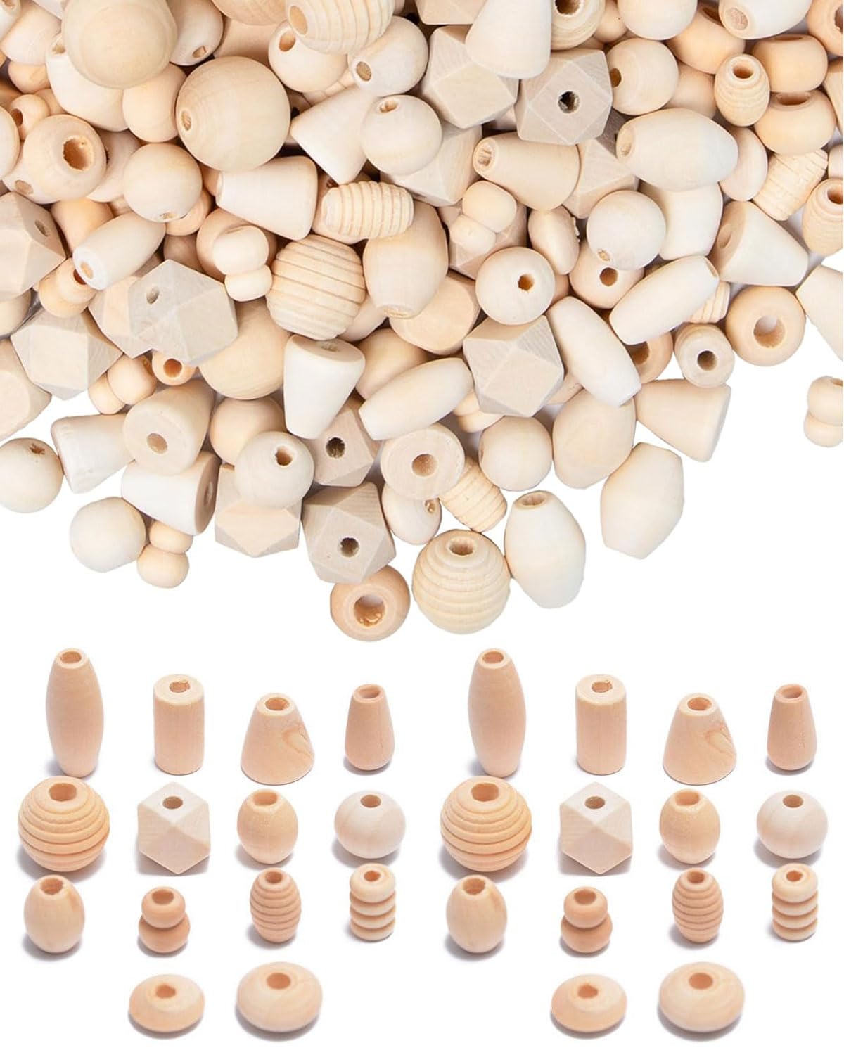 300g Set di Perline in Legno,Perline in Legno Naturale,Perline Legno Naturale Geometriche,Perline in Legno Perline di Legno Naturali Assortite,per DIY Collana di Gioielli Artigianali Bracciali