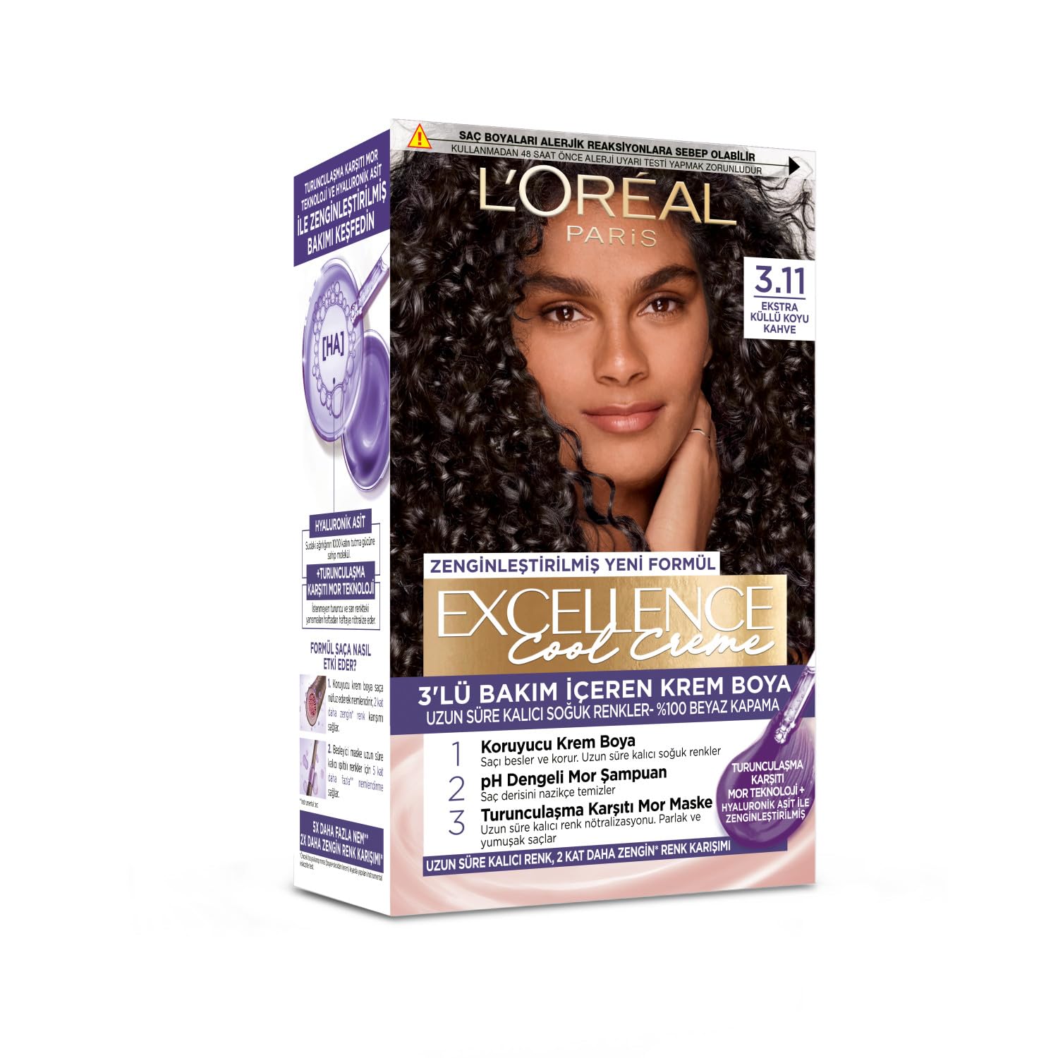 L'Oreal Paris Excellence Cool Creme Saç Boyası - 3.11 Ekstra Küllü Koyu Kahve