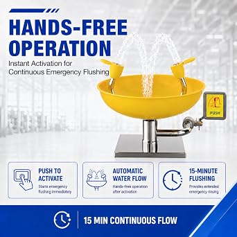 Eye Wash Station, Wall Mounted Emergency, Portable Emergency Eyewash Stand Eye Irrigation Sign, 304 Stainless Steel, Enhanced ABS Surface Coating (Eyewash)