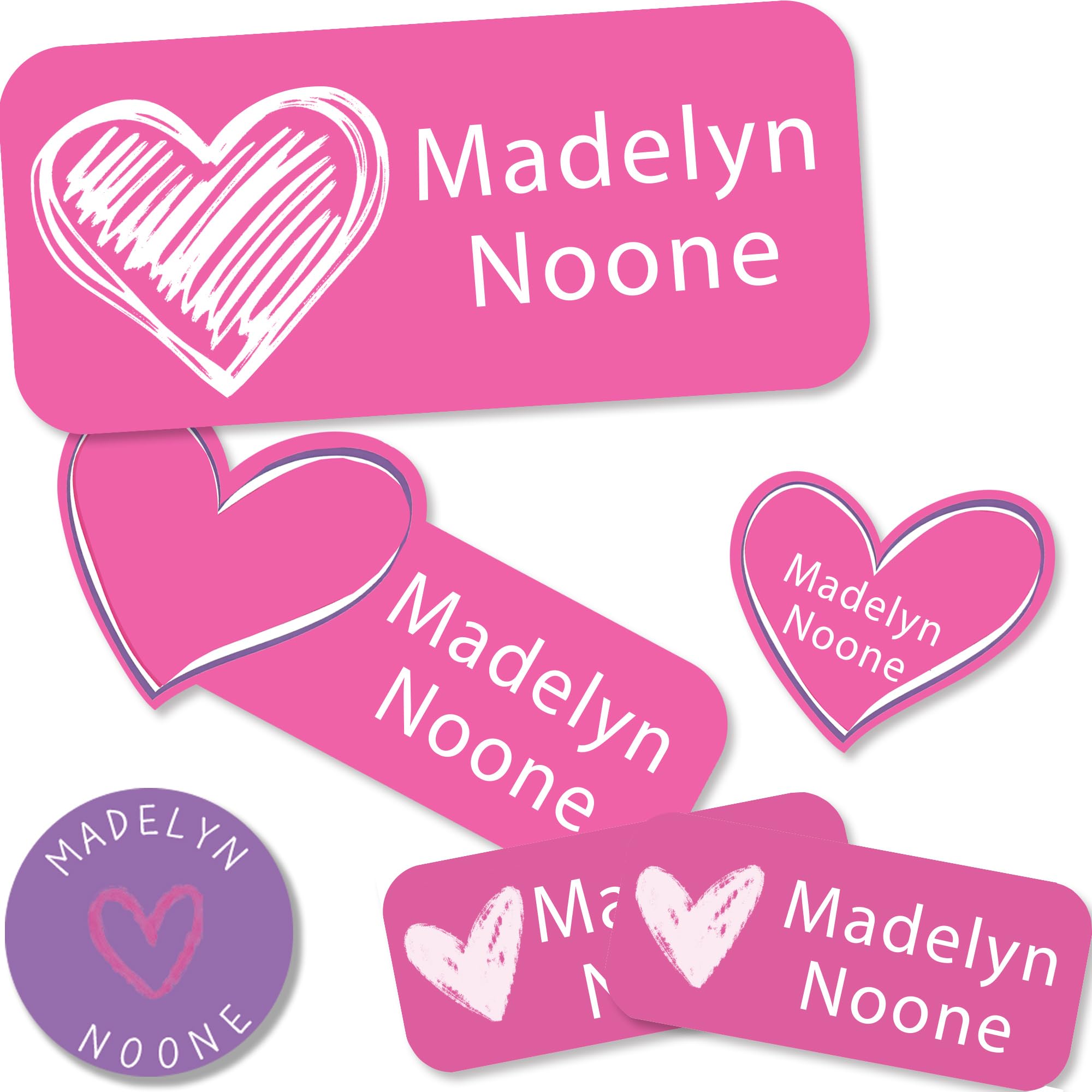 117 Stick On Washable Name Labels for Kids - Personalised Name Tags for Clothes, Custom No-Iron Clothing Stickers for Daycare, School Supplies, Waterproof Name Tags (Heart Sticker)