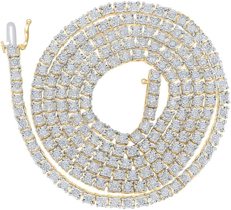 10K Yellow Gold Mens Round Diamond 24" Tennis Chain Necklace 3-3/4 Cttw