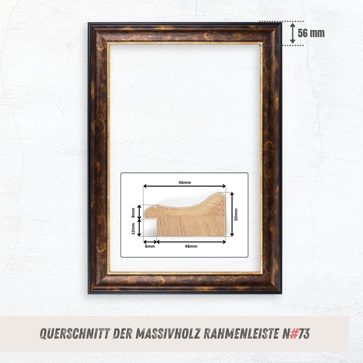 N°73 Barock Bilderrahmen 30x40 cm Bildmaß, Braun Schwarz Gold | breite Echtholz-Profilleiste, Acrylglas glasklar & bruchsicher, Vintage-Stil, HDF-Rückwand, Metallaufhänger, handgefertigt