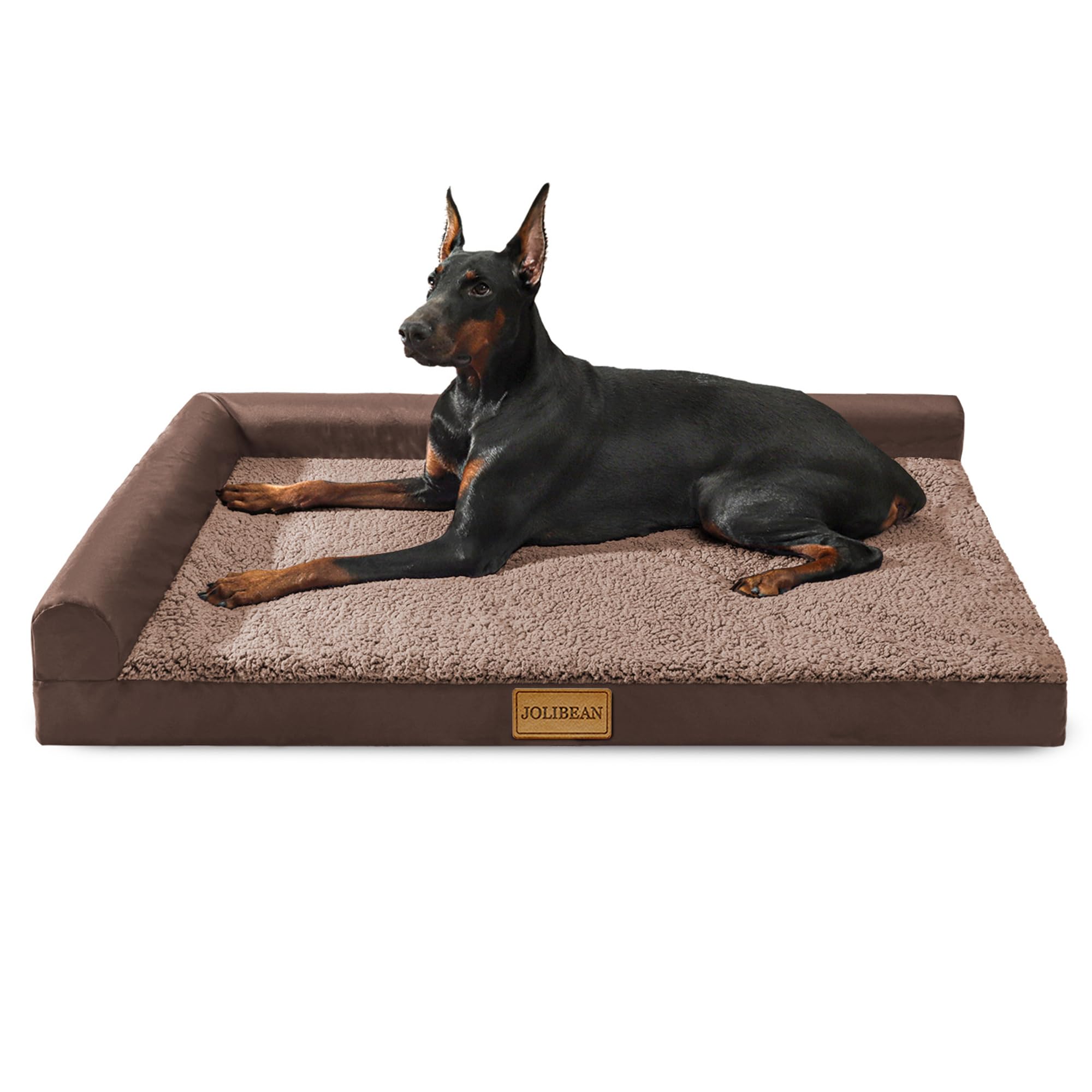 Cama Perro Grande Ortopédica, Colchoneta Perro de L, Sofá Perro con Espuma De Caja De Huevos, Impermeable Lavable Desenfundable, 106x28cm, Marrón