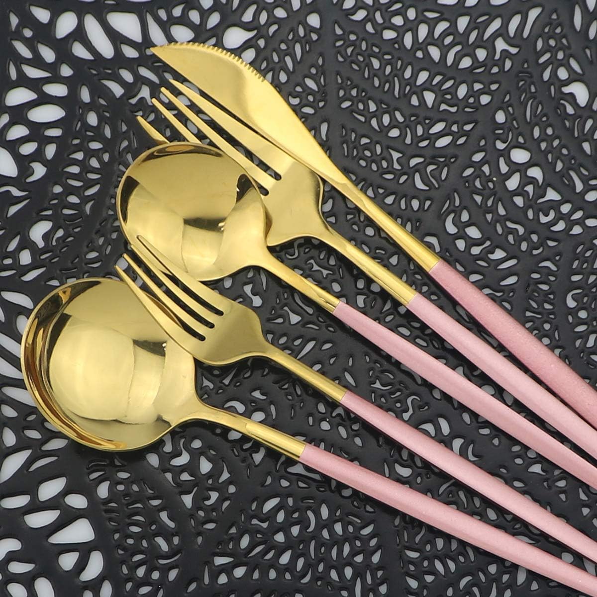 Gold Flatware Set, Royal 30 Pieces Pink Handle and Mirror Gold 304 Stainless Steel Tableware Sets Silverware Cutlery Utensil Set Service for 6 Including Forks Spoons Knives (Pink Gold)