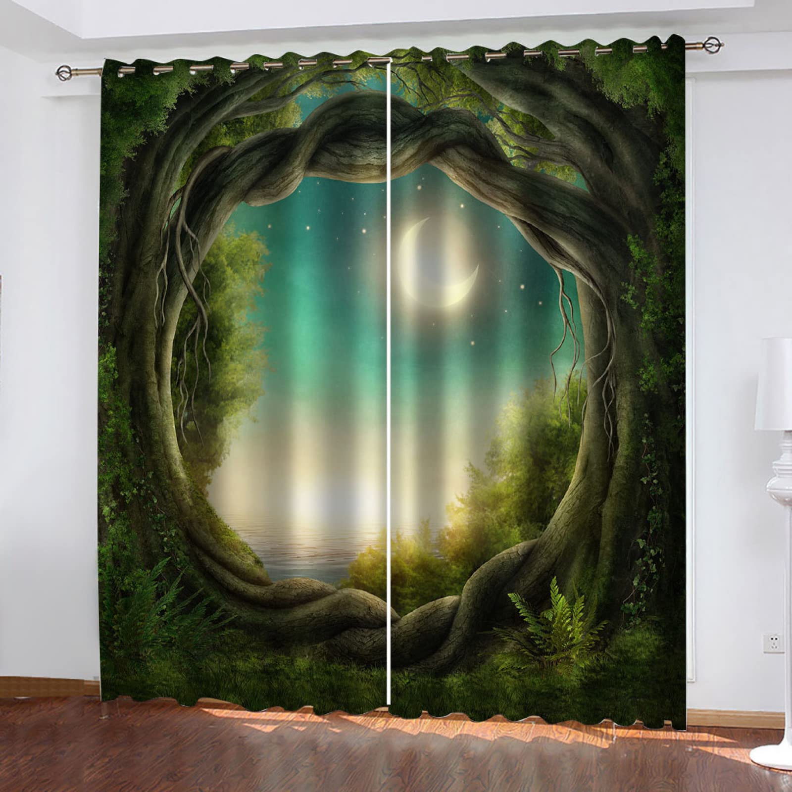 Rideaux Occultants 3D Forêt Lac Ensoleillé 264x240 Cm - 100% Polyester Isolant - 8