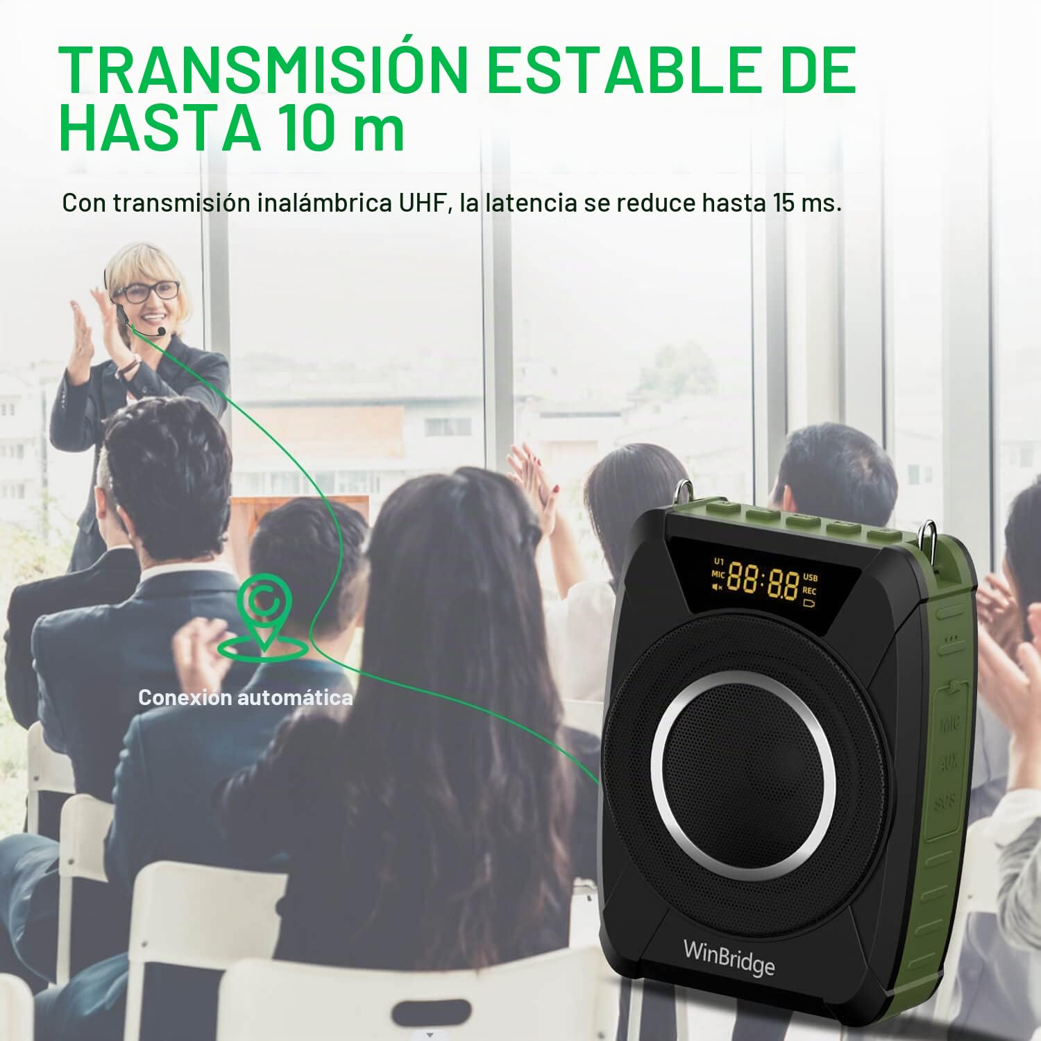 Amplificador de Voz Bluetooth 5.0 con Auriculares inalámbricos, micrófono Personal Impermeable, megáfono portátil de 20W de Potencia para Profesores, Exteriores e Interiores M801