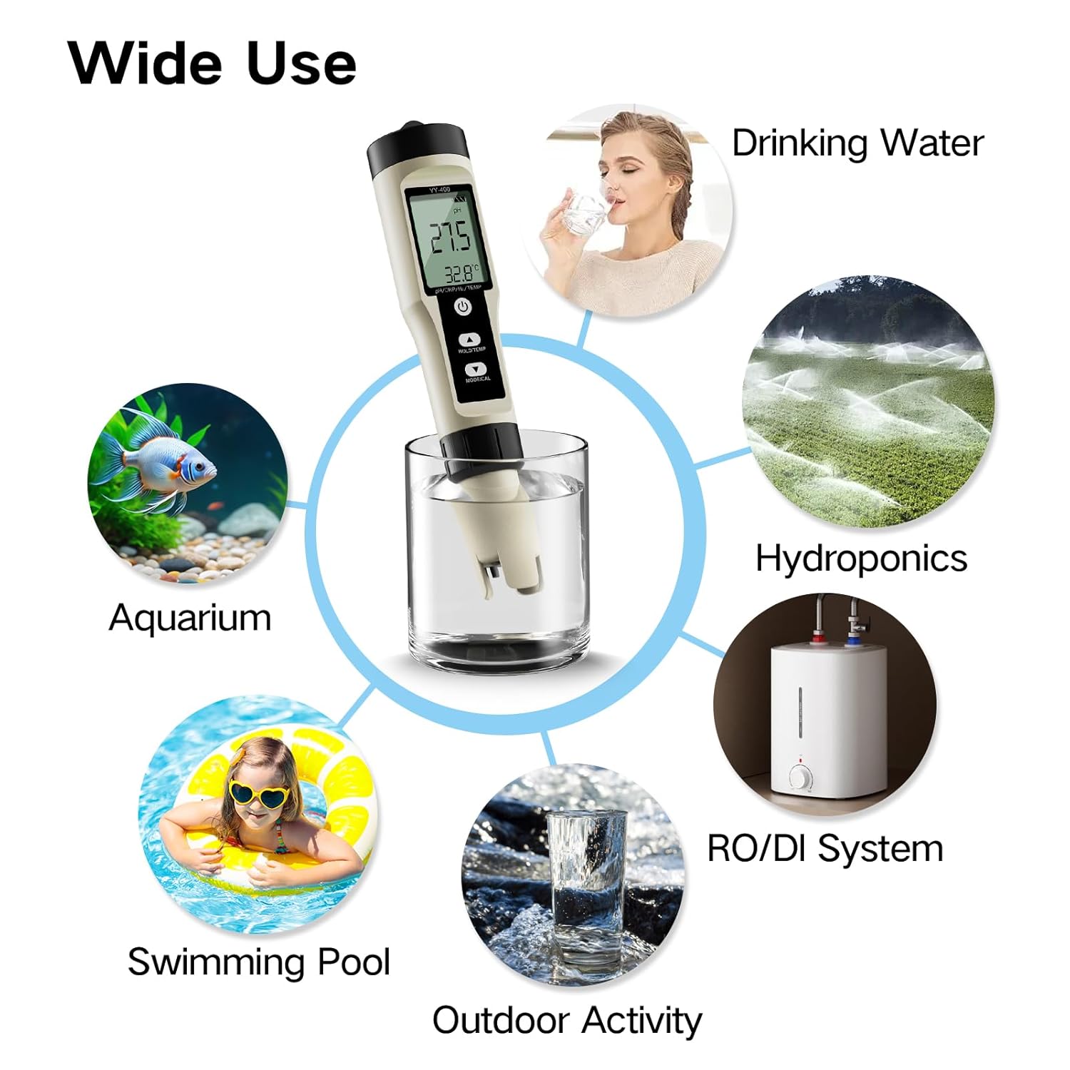 ZuanXin PH Meter, 4 in 1 Digital Water Quality Tester with PH/ORP/Temp/H2, PH Tester for Drinking Water, Swimming Pools, Hot Tubs, and Spas