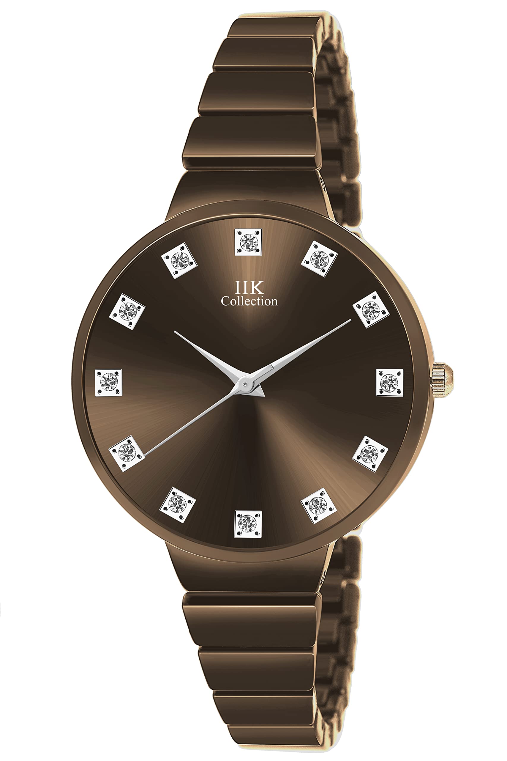 IIK COLLECTION Watches For Women Round Studded Dial |Analogue Quartz Movemnet Ladies Watch|Long Battery Life|Stainless Steel Adjustable Bracelet Chain Strap|Double Lock Clasp Safety Brown (B0B7DNL6BV) Amazon Price History, Amazon Price Tracker