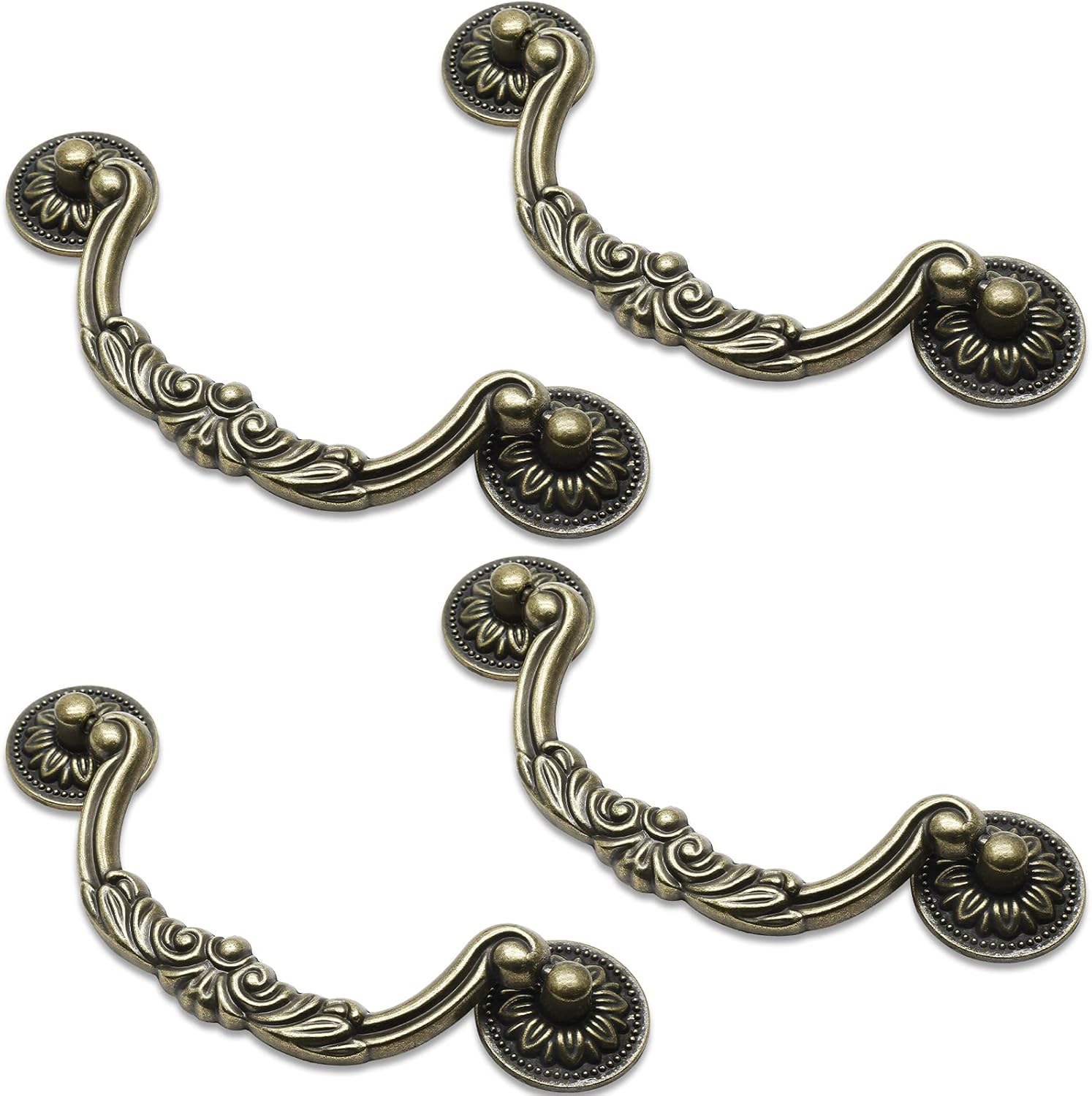 Uenhoy 4 Pcs 3.75 Inch Bail Handle Drop Pulls Vintage Drop Bail Drawer Pulls Antique Bronze Cabinet Pull Handles (3.75" Hole Spacing)