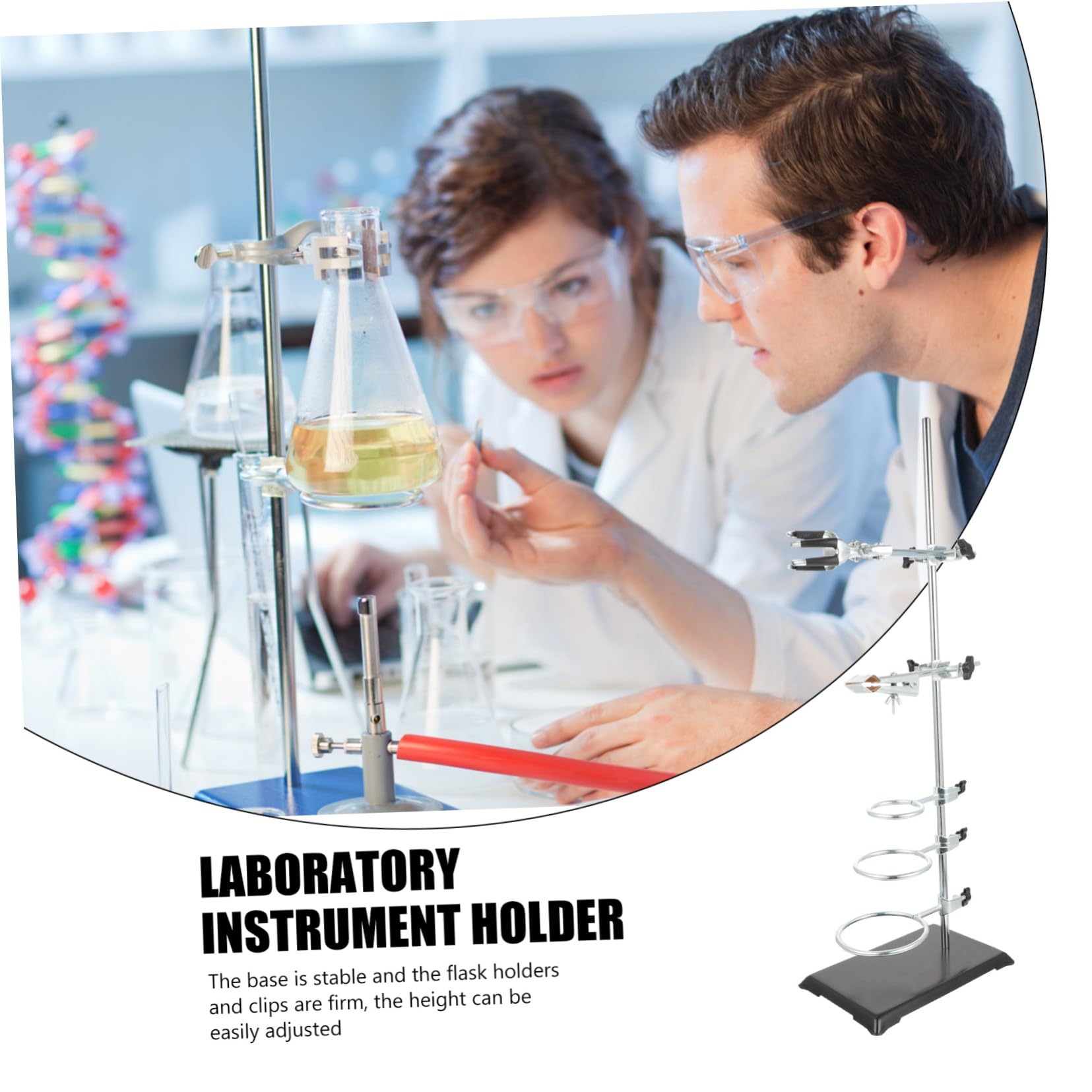 Laborstativ aus Eisen 60cm mit Fester Stützstange und 6 Verschiedenen Halterungen für Chemie Bausatz und Platzsparende Aufbewahrung im Labor