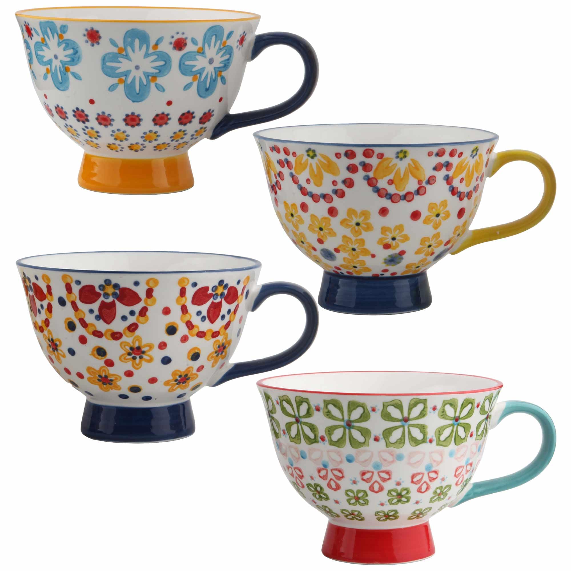 superyes Handpainted Mug Set of 4, 15oz Large Mug Set for Coffee, Tea, Ice-Cream, Ceramic Coffee Cups for Hot and Cold Drinks, Well Package