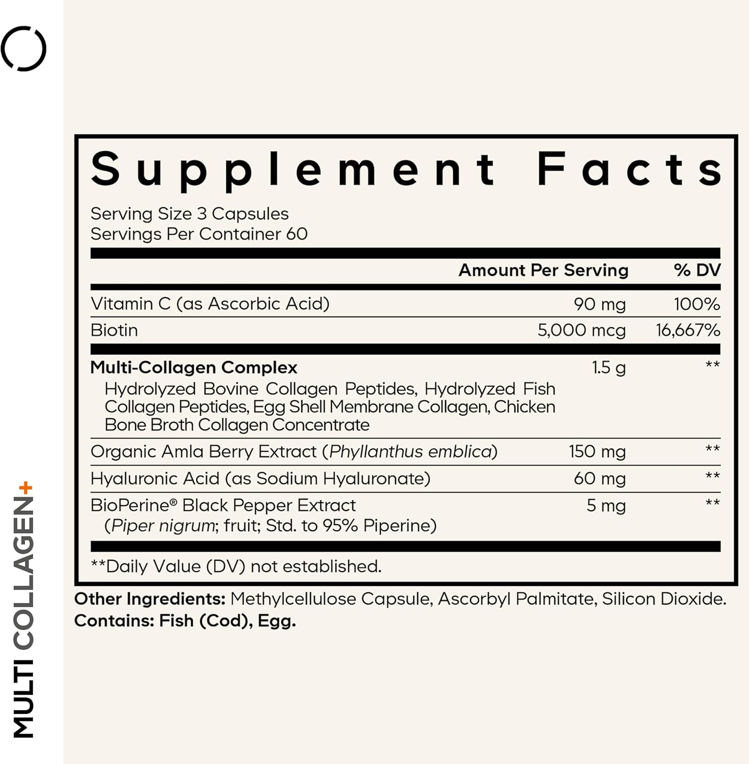 Codeage Multi Collagen+ Supplement with Vitamin C, Biotin 5000 mcg, Hyaluronic Acid, Amla Berry, BioPerine - 5 Types of Collagen Grass-Fed, Pasture-Raised - 2-Month Supply - Non-GMO - 180 Capsules - Image 2