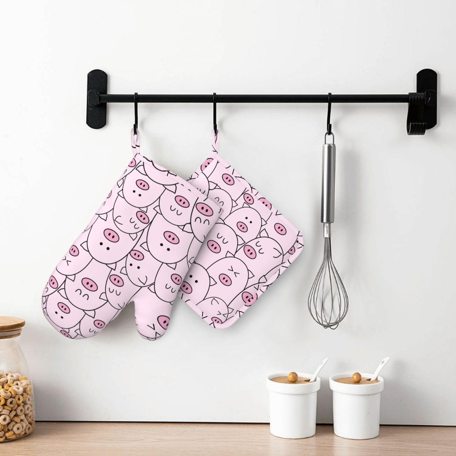 Juego de 2 manoplas de horno y agarraderas de silicona resistentes al calor, antideslizantes, decoración de cocina para barbacoa, cocinar, asar a la parrilla, hornear 8