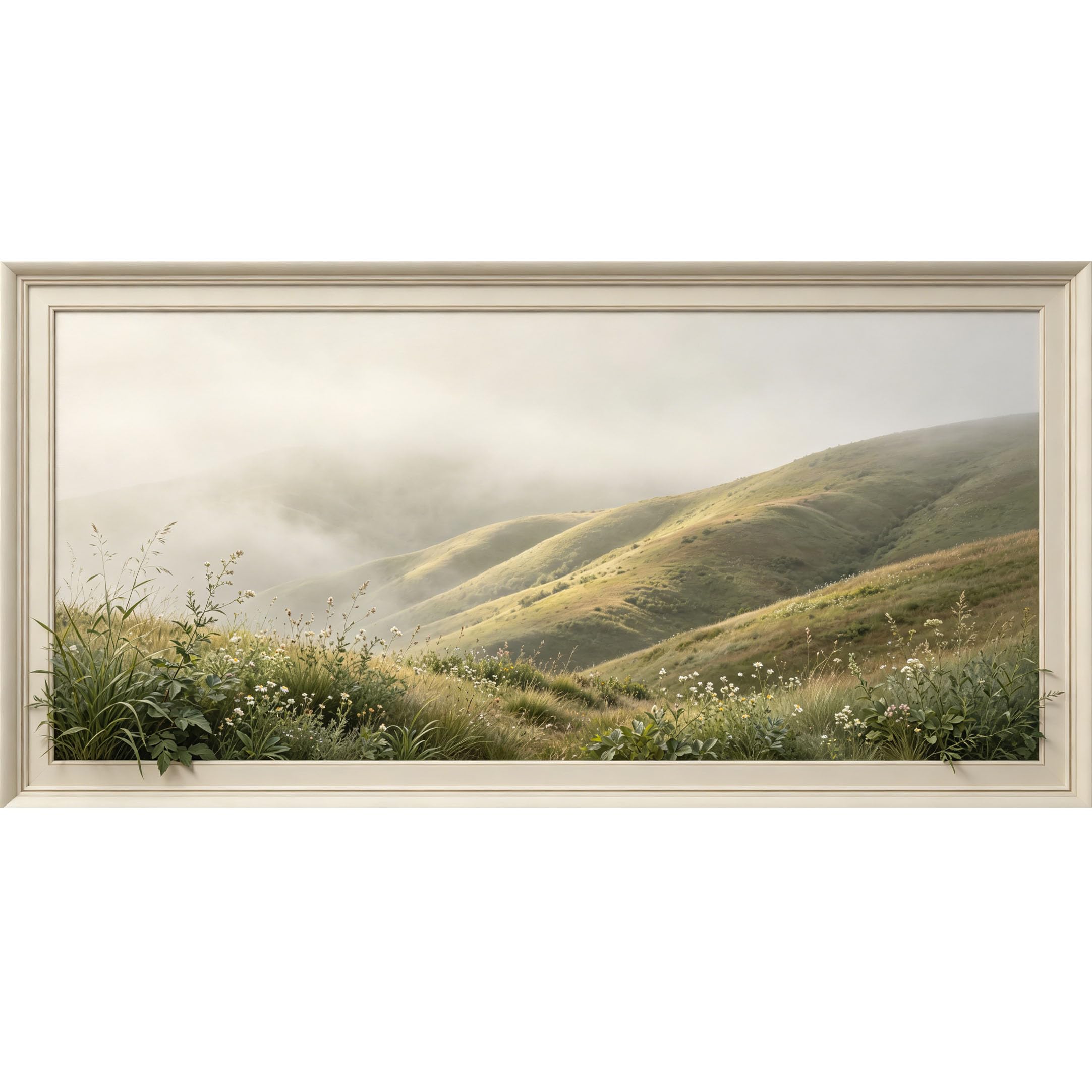 Agglomerix 3D Framed Wall Art Misty Mountain Slope Wildflower Valley Landscape Large Size SelfAdhesive Removable Wall Decor Prints Artwork for Living Room Bedroom Office
