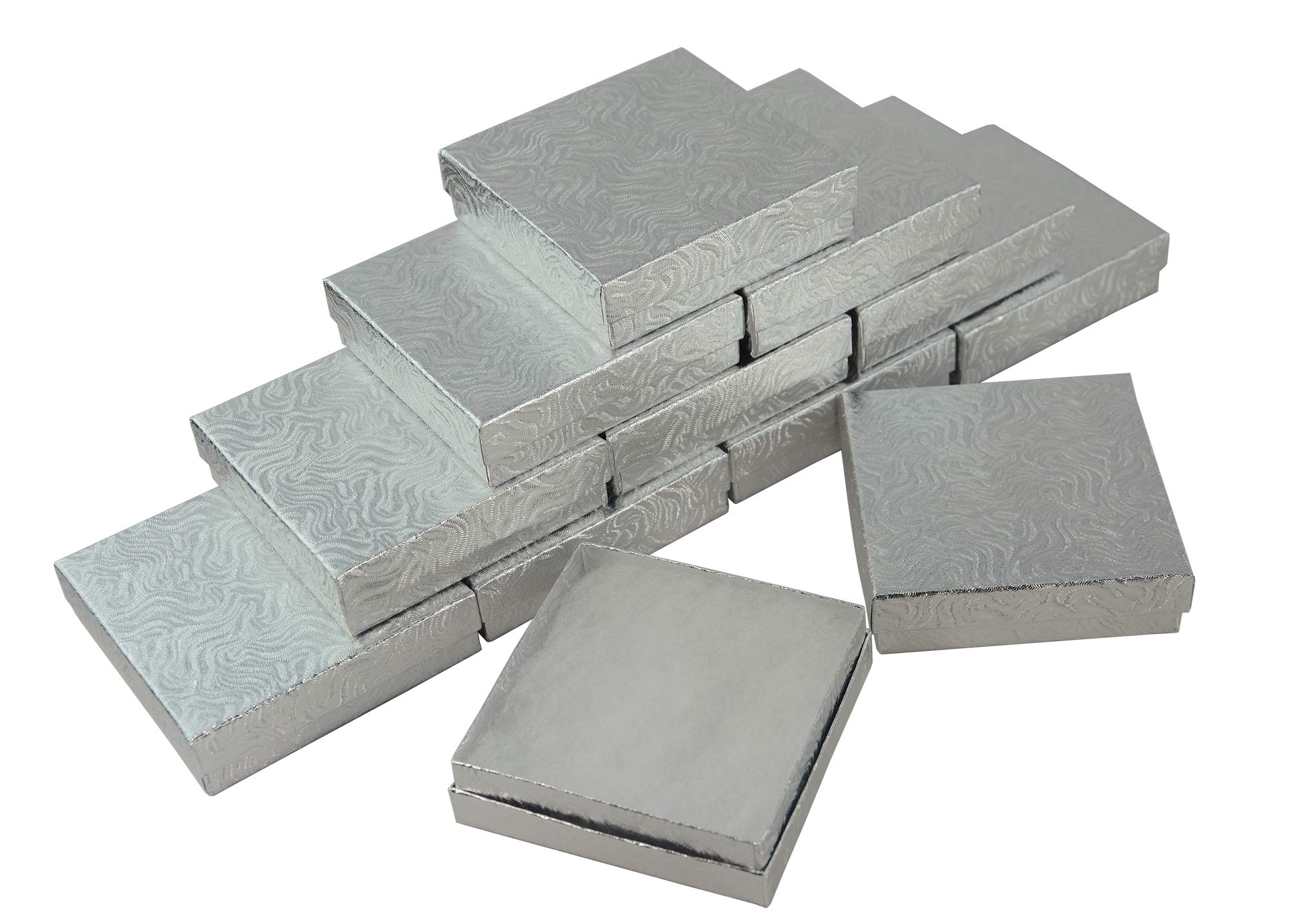 boxdisplaysboxdisplays Silver Swirl Cardboard Boxes Square Jewellery Gift Box with Lids for Pendant Drop Earrings Rings Brooch Necklace Display, 90x90x26mm (12)