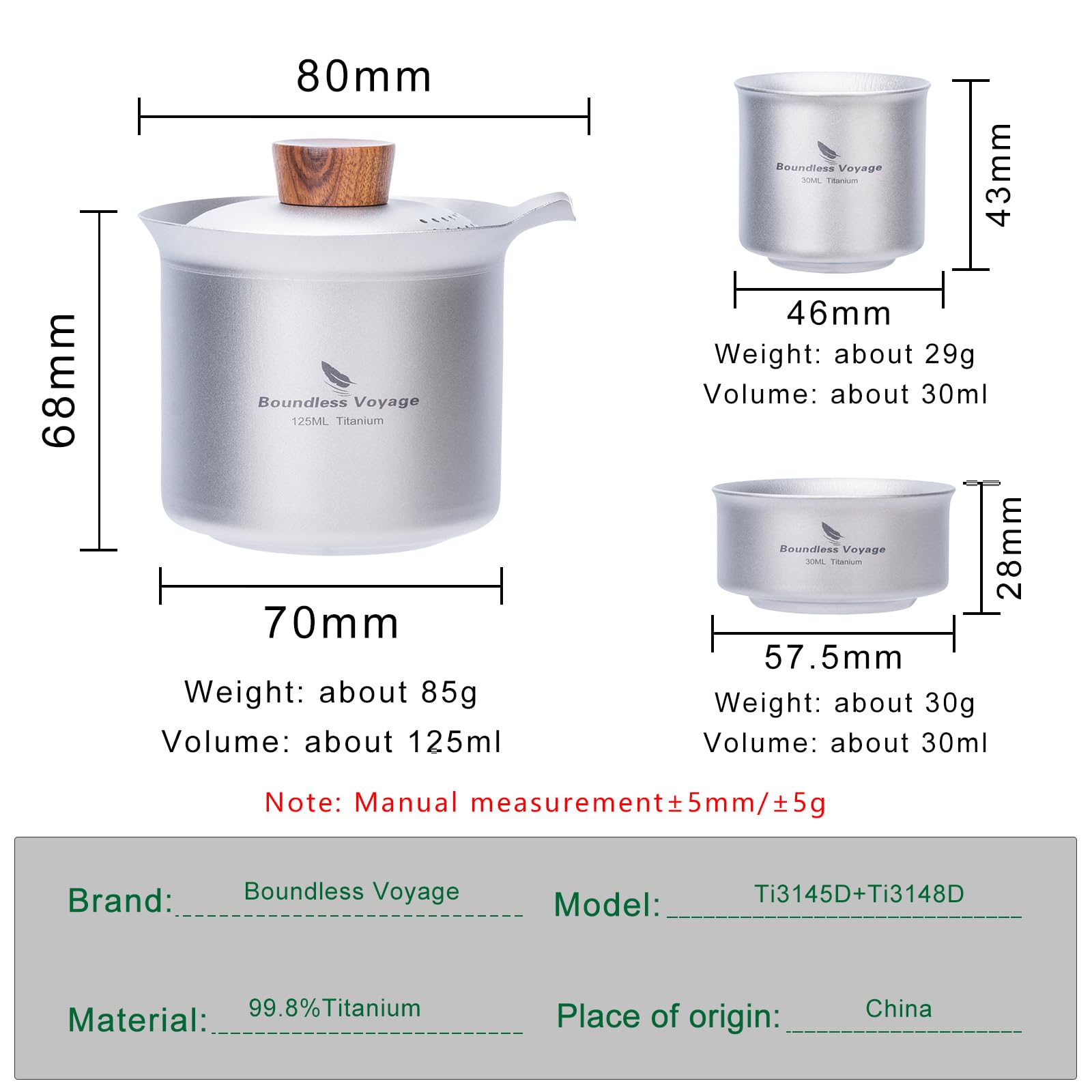 Boundless Voyage Titan Camping Teebereiter Outdoor Tasse Titan Tasse Set Doppelschicht Teetasse Leicht Tragbares Geschirr Ti3149D, Ti3145D+Ti3148D/UKK