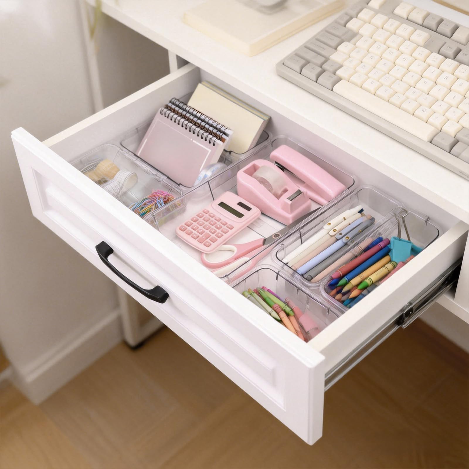 15 organizer per cassetti estensibili, trasparenti, regolabili, organizer per cassetti da scrivania, bidoni in acrilico per trucchi, cosmetici, utensili da cucina e ufficio